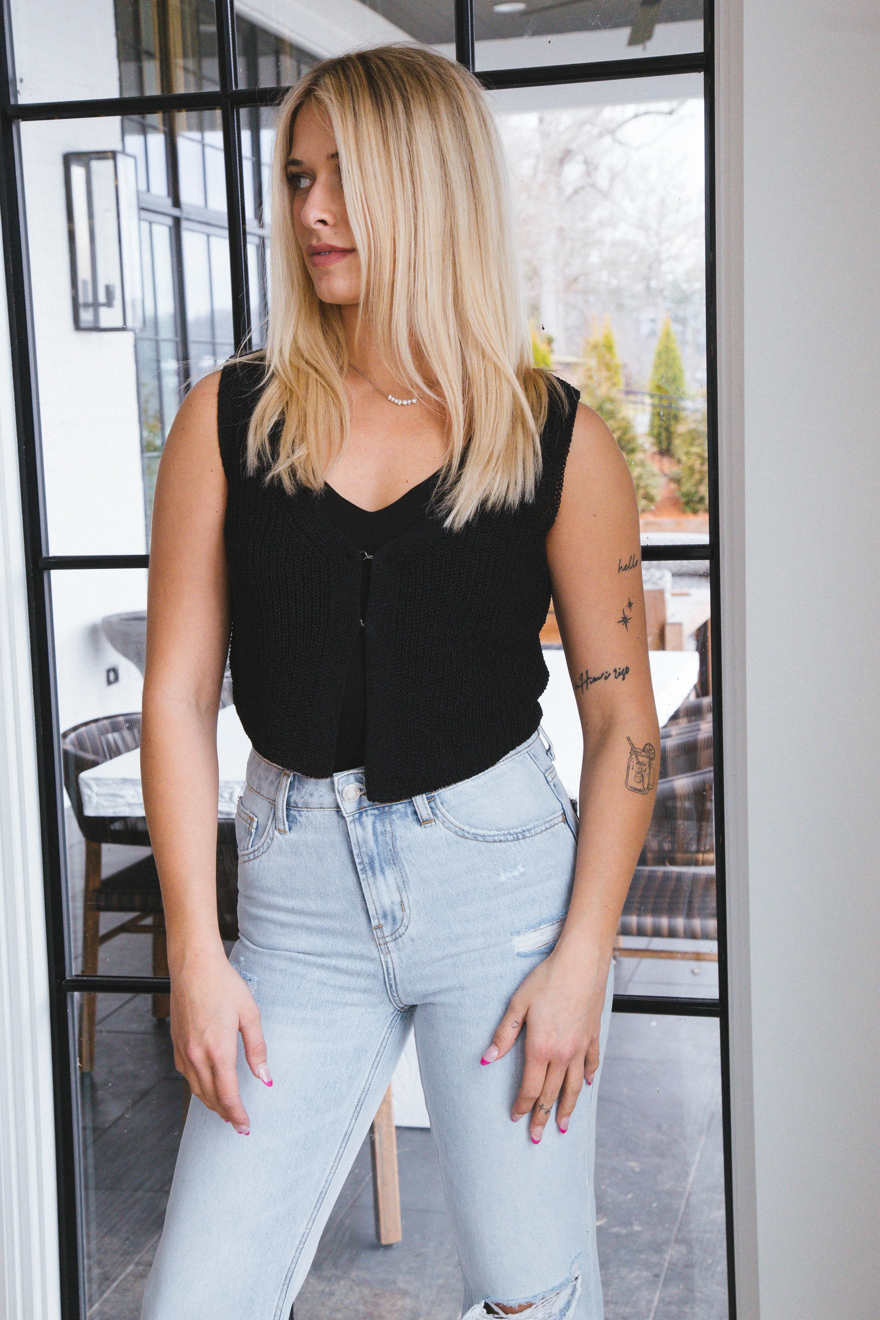 Nancy Knit Crop Tank, Black sold by North & Main Clothing Company