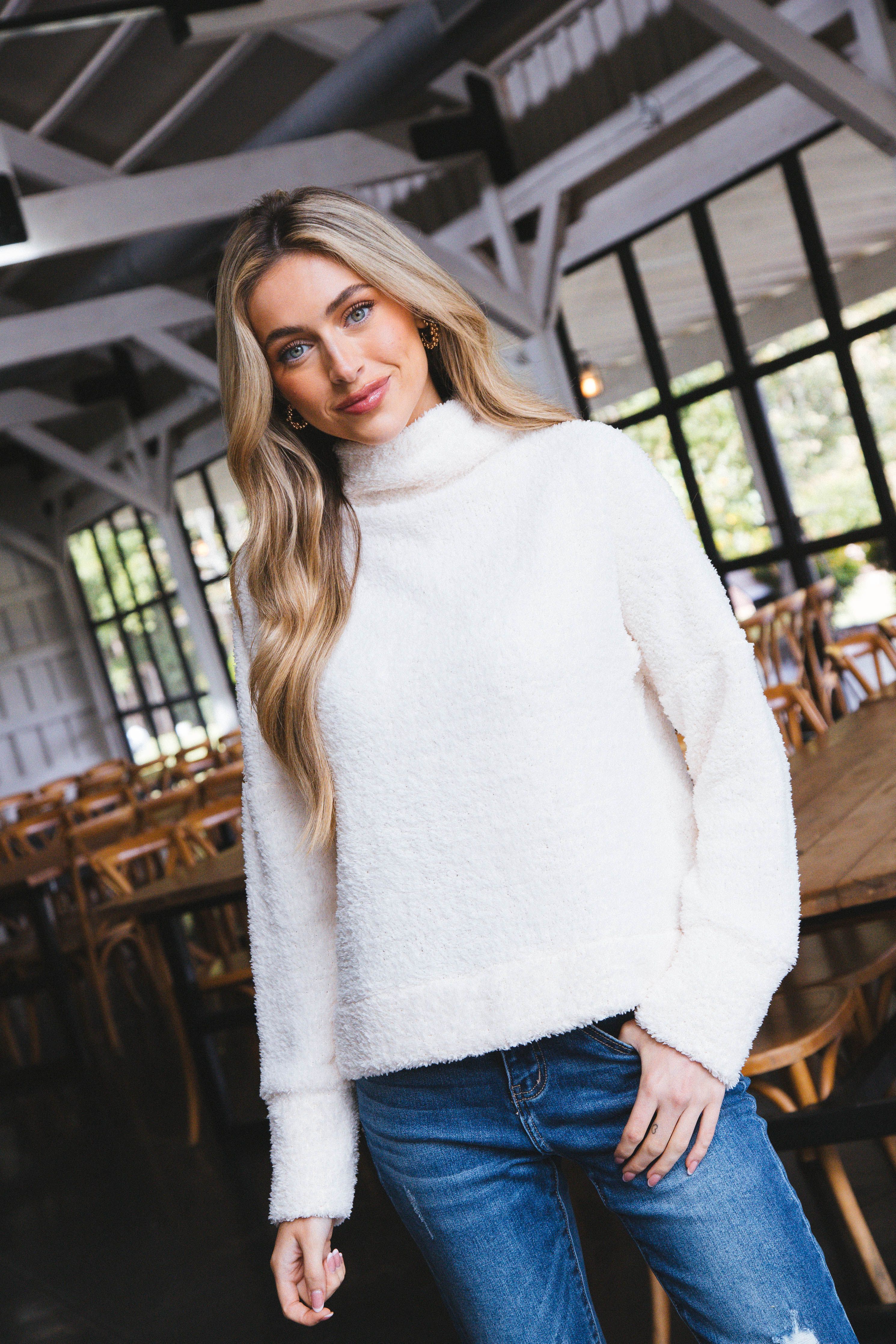 Ashlynn Fuzzy Solid Knit Top, Cream sold by North & Main Clothing Company product image thumbnail 4