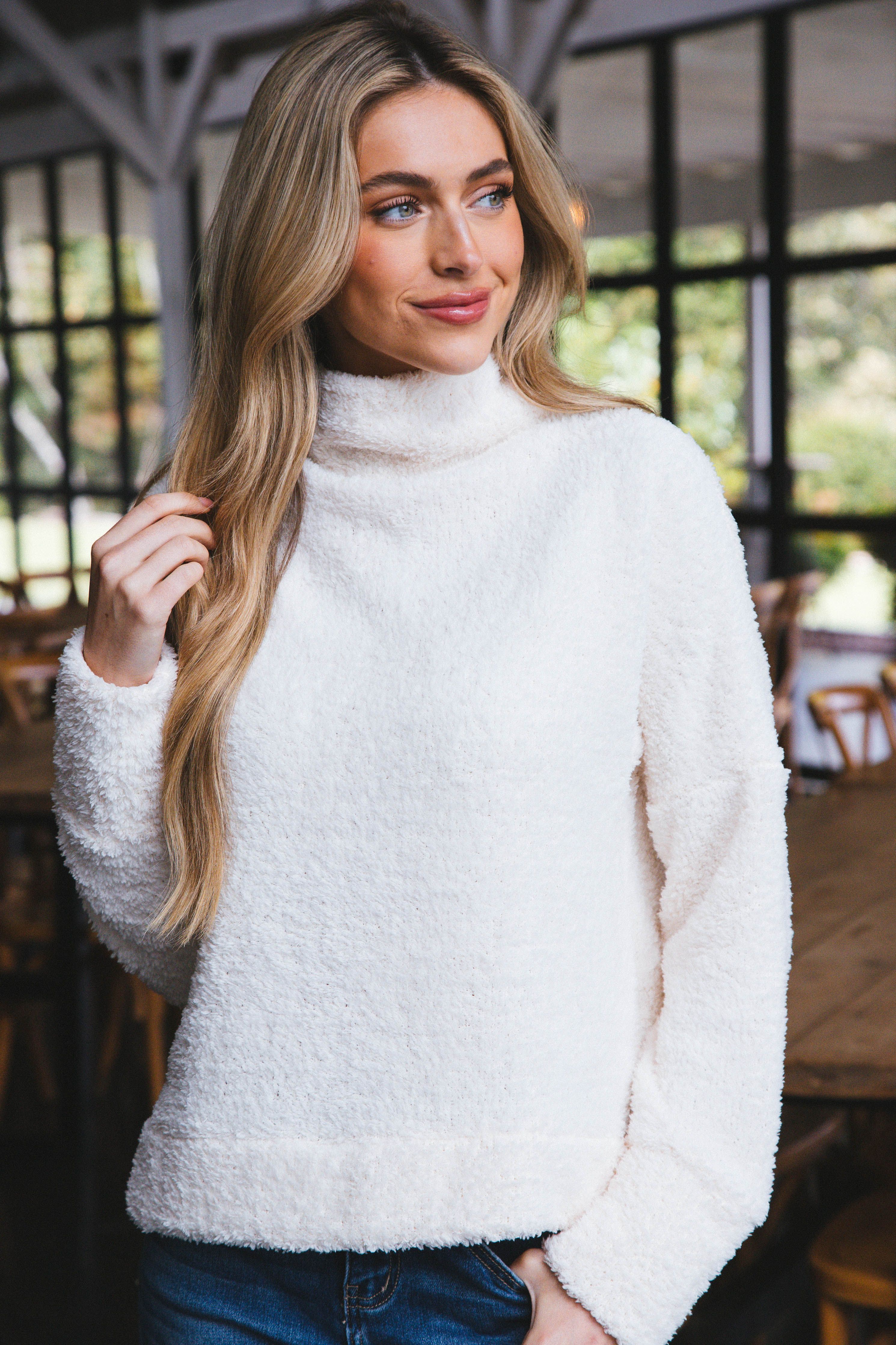 Ashlynn Fuzzy Solid Knit Top, Cream sold by North & Main Clothing Company