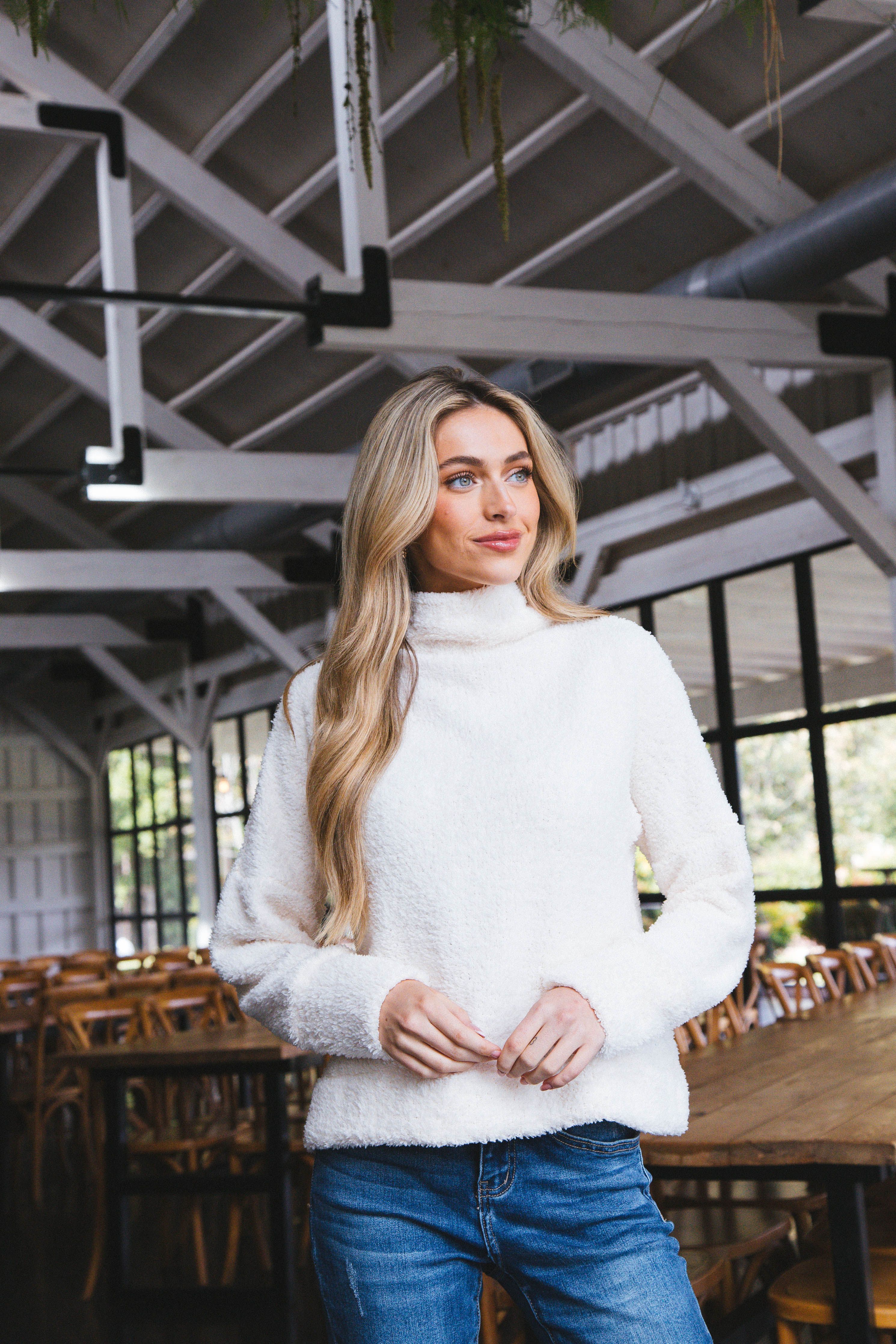 Ashlynn Fuzzy Solid Knit Top, Cream sold by North & Main Clothing Company product image thumbnail 5