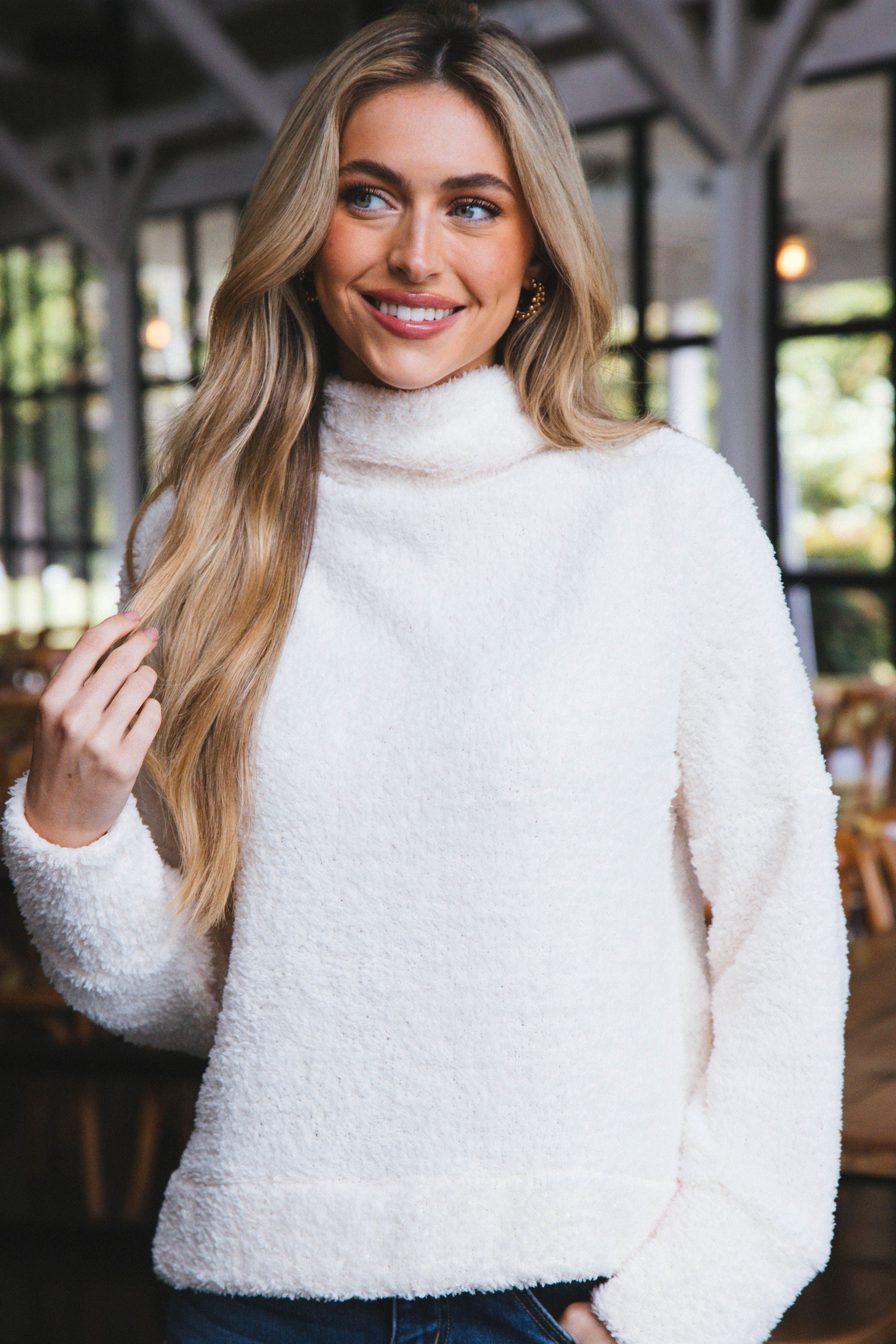 Ashlynn Fuzzy Solid Knit Top, Cream sold by North & Main Clothing Company product image thumbnail 3