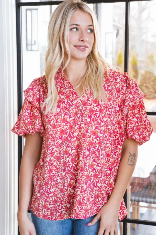 Amelie Puff Sleeve Top, Pink sold by North & Main Clothing Company