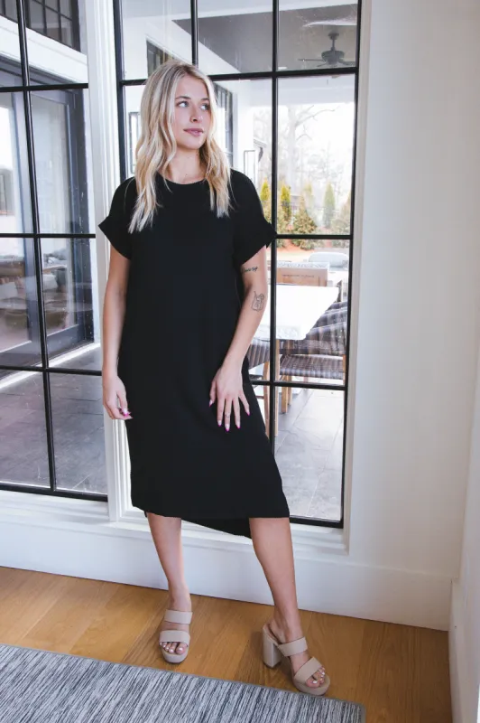 Kara Rib Knit Midi Dress, Black sold by North & Main Clothing Company