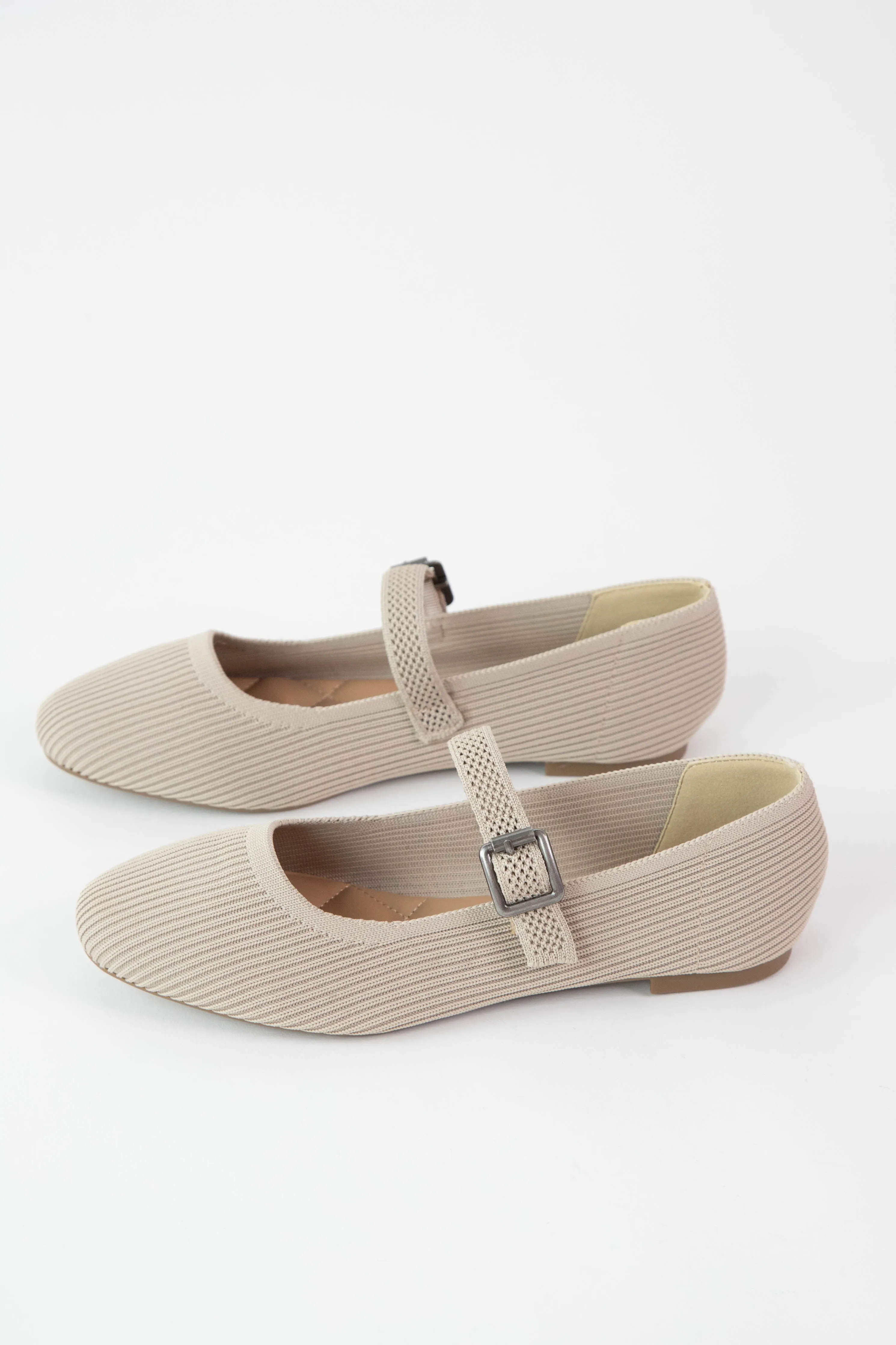 Brita Mary Jane Ballet Flat, Oatmeal Knit sold by North & Main Clothing Company