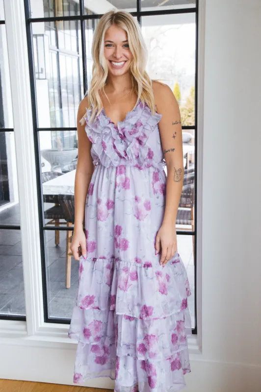 Rebekah Romantic Maxi Dress, Purple Floral sold by North & Main Clothing Company