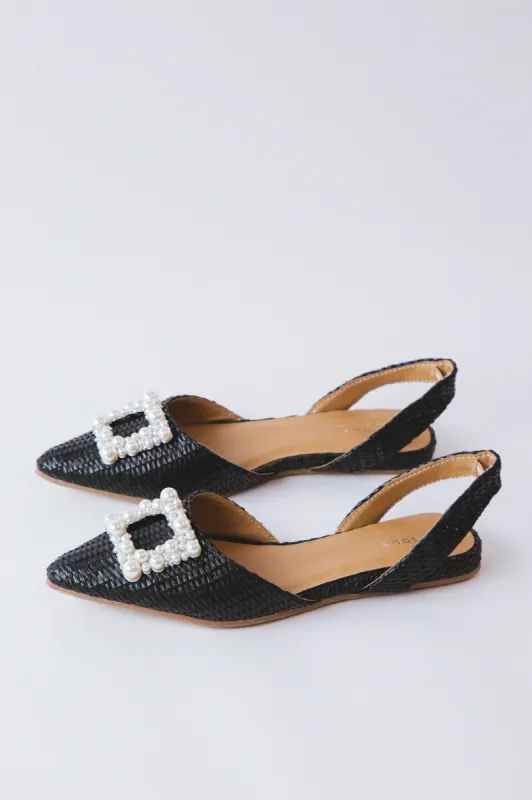 Meryl Slingback Raffia Flat, Black sold by North & Main Clothing Company