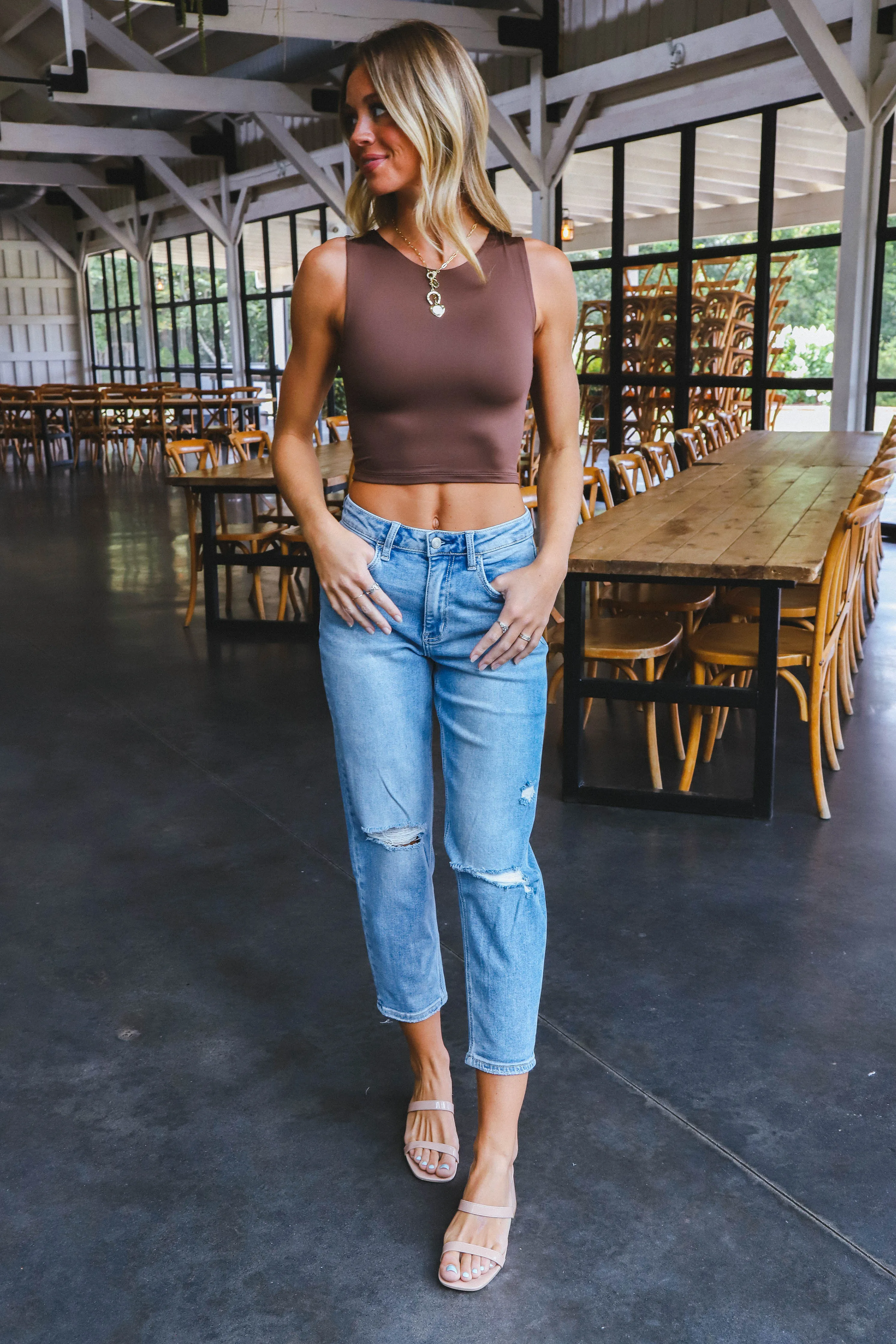 Wren Solid Cropped Tank Top, Coffee Bean sold by North & Main Clothing Company product image thumbnail 2