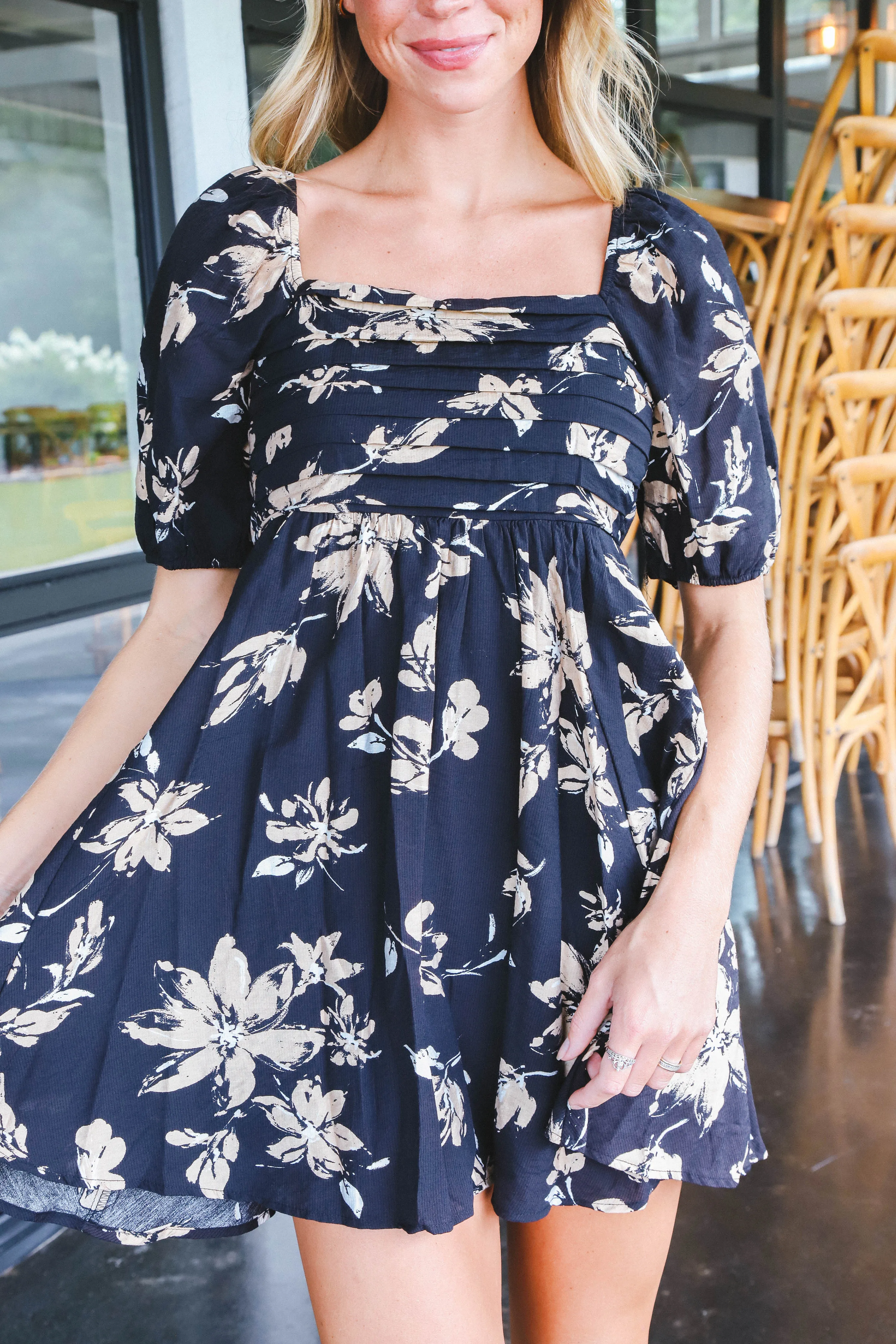 Alma Floral Pleated Mini Dress, Black sold by North & Main Clothing Company product image thumbnail 2