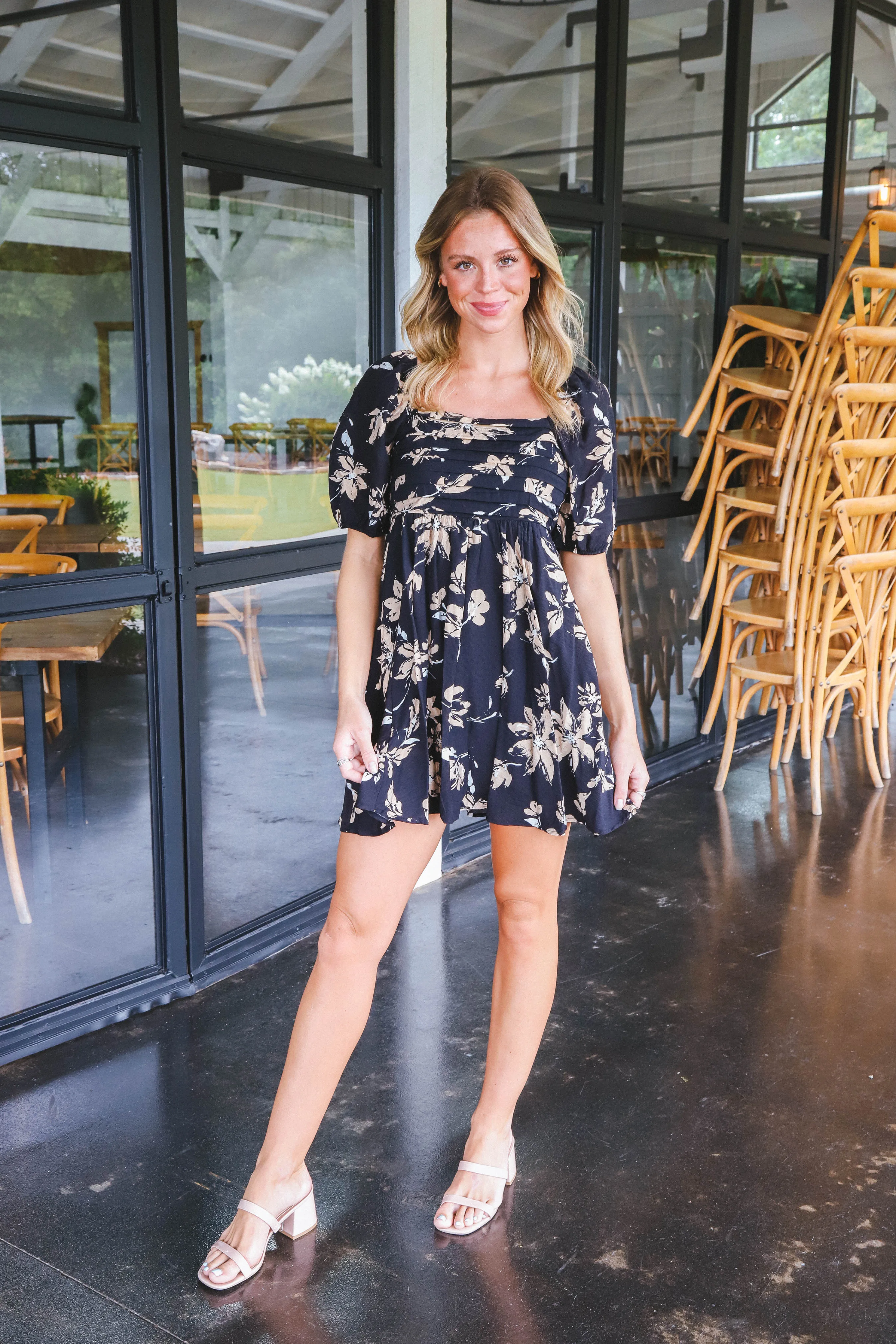 Alma Floral Pleated Mini Dress, Black sold by North & Main Clothing Company product image thumbnail 4