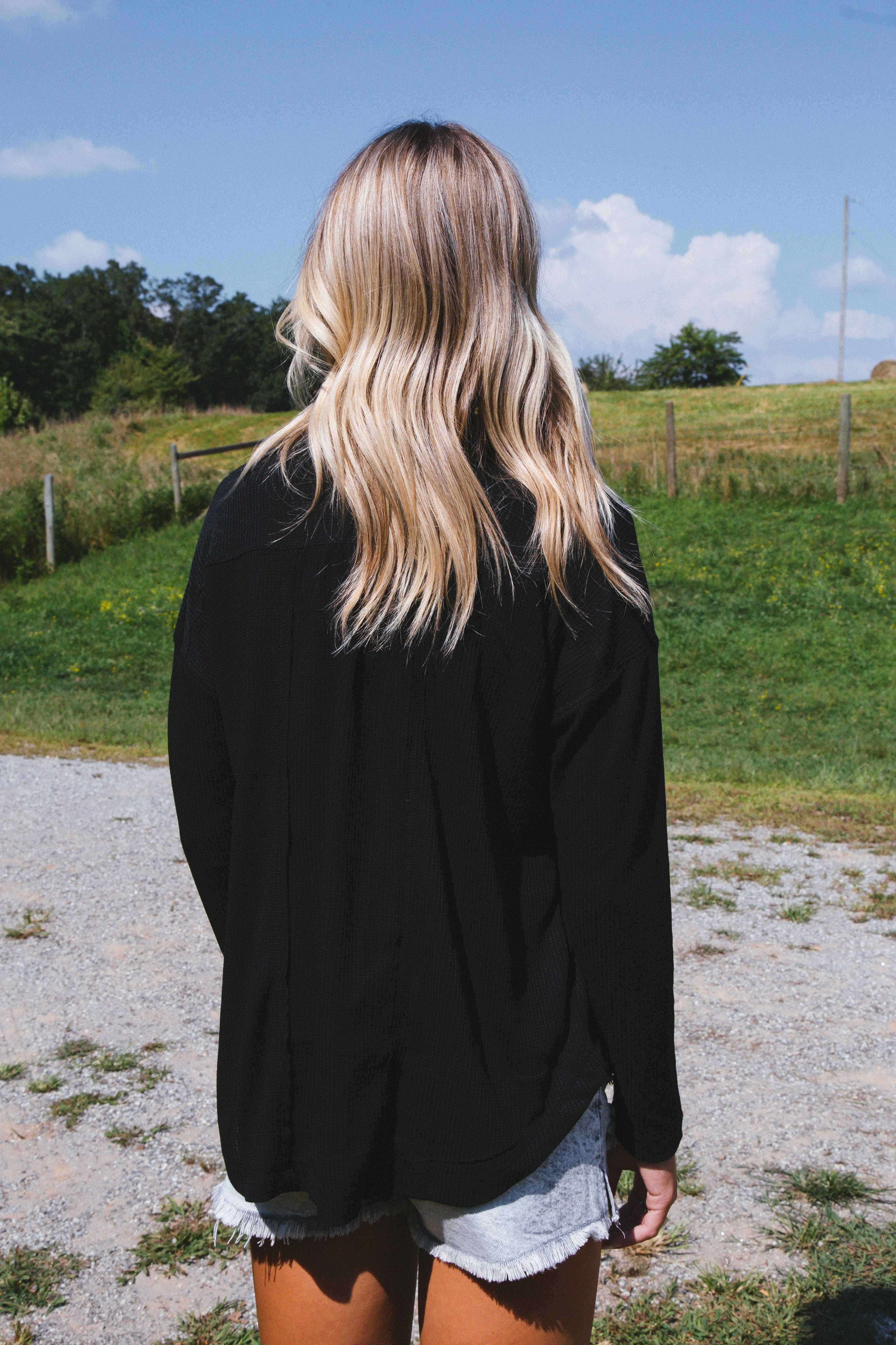 Polina Waffle Knit Henley Top, Black sold by North & Main Clothing Company product image thumbnail 5