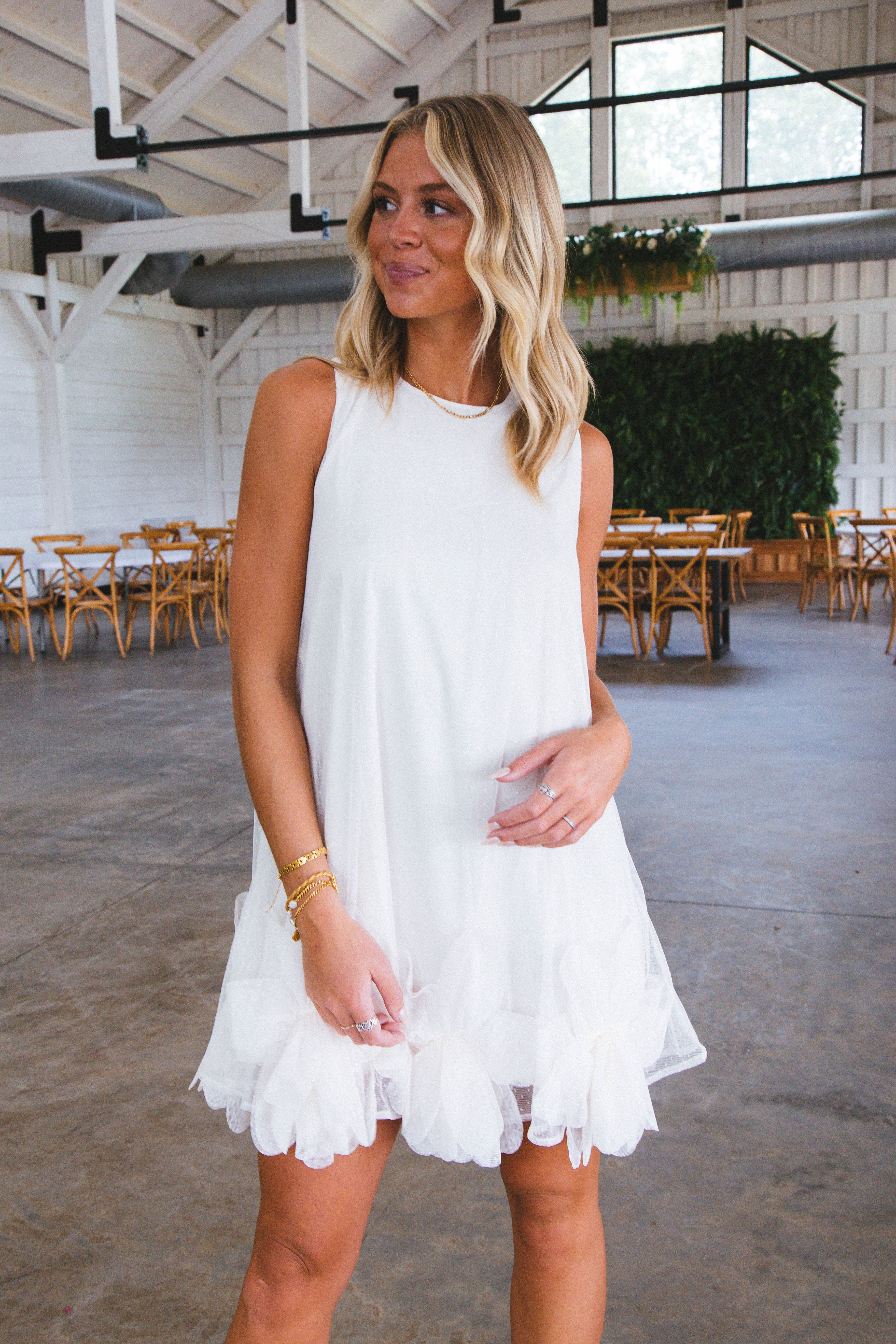 Swiss Dot Flower Dress, Cream sold by North & Main Clothing Company