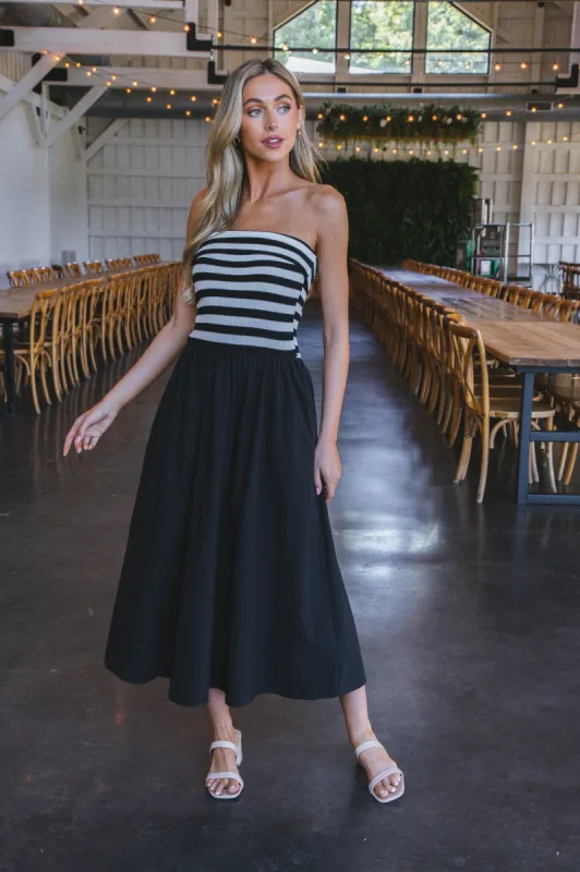 Annika Contrast Fabric Midi Dress, Black sold by North & Main Clothing Company