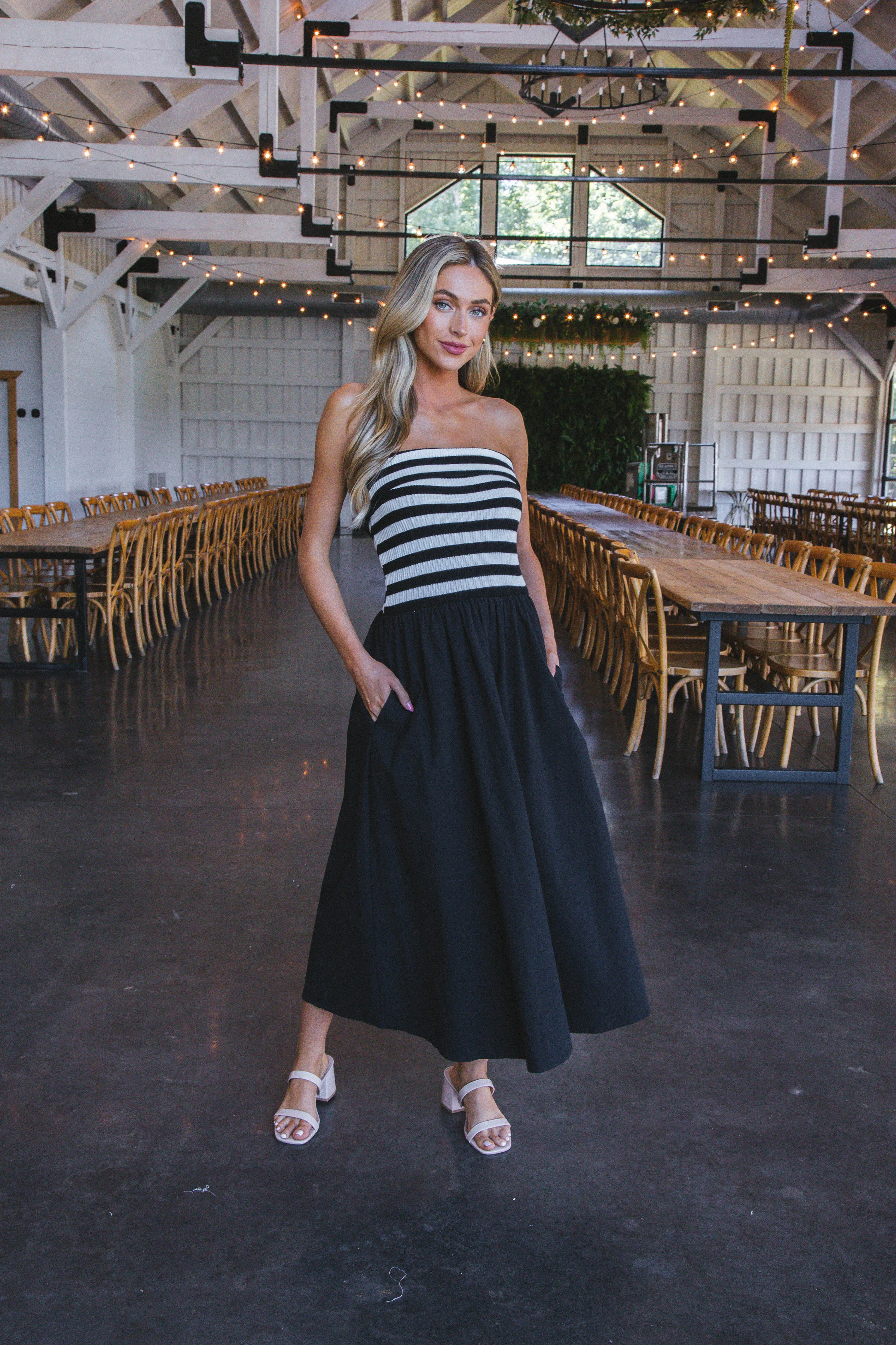 Annika Contrast Fabric Midi Dress, Black sold by North & Main Clothing Company product image thumbnail 3