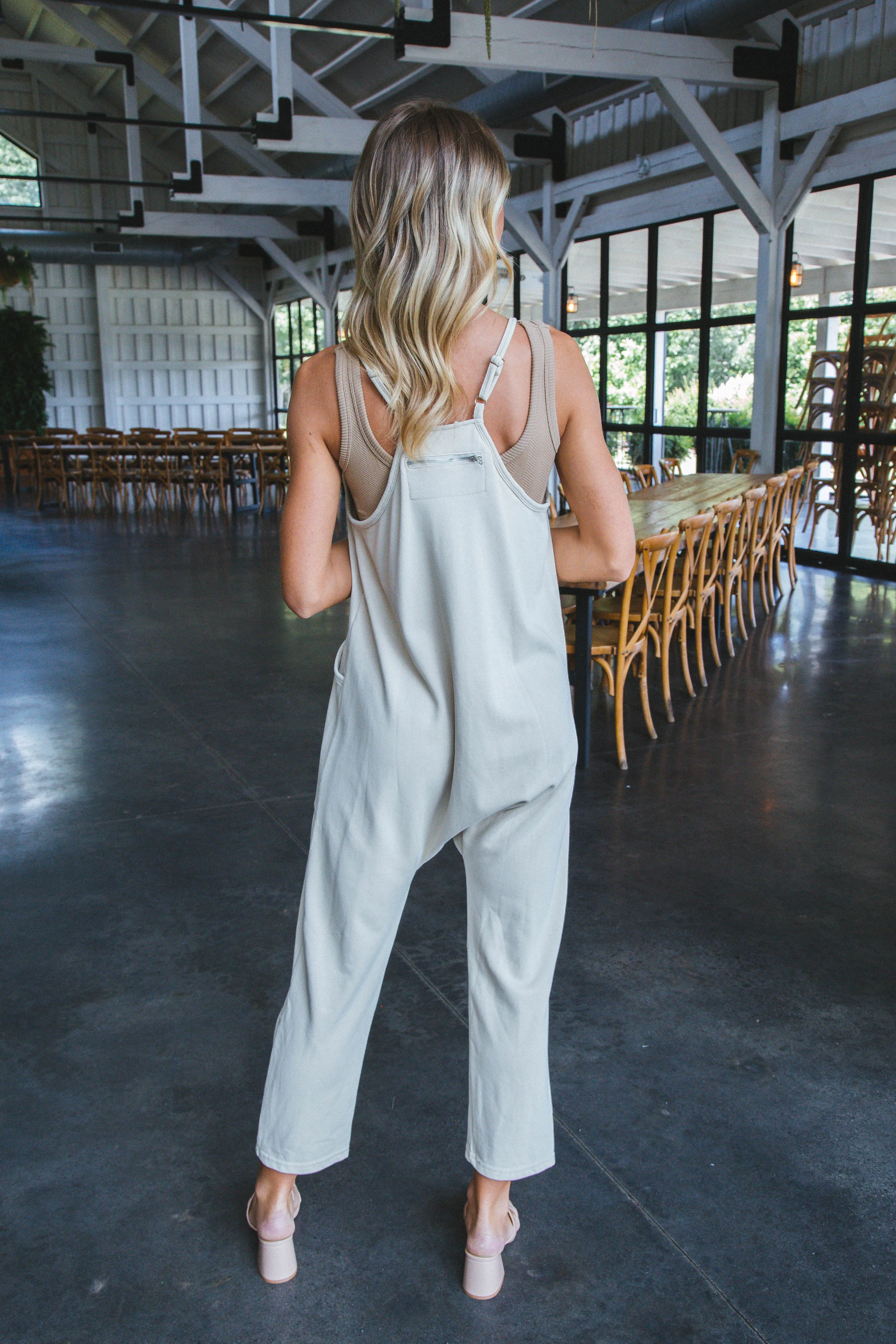 Shiloh V-Neck Jumpsuit, Stone sold by North & Main Clothing Company product image thumbnail 3