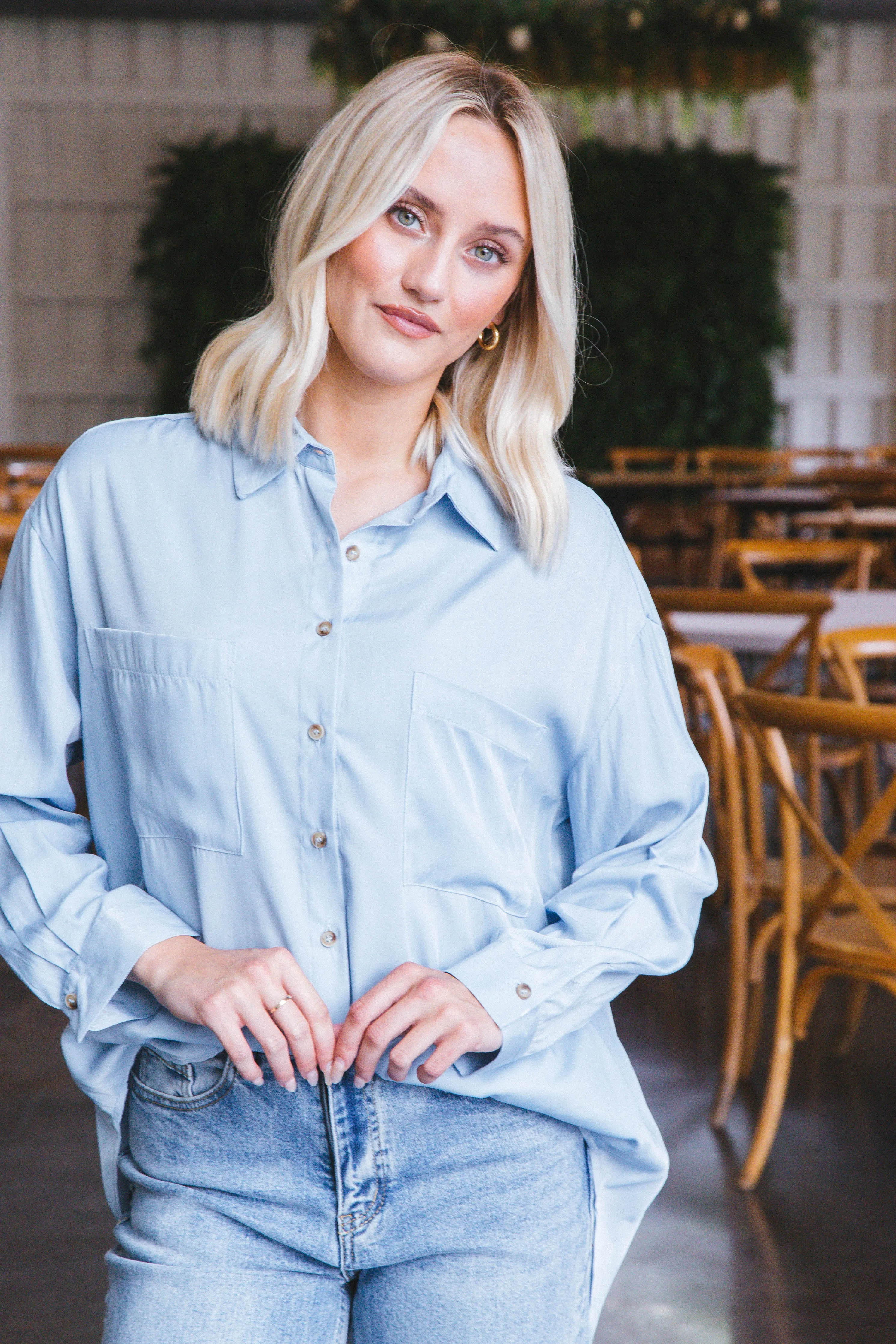 Reese Oversized Button Down Shirt, Chambray sold by North & Main Clothing Company