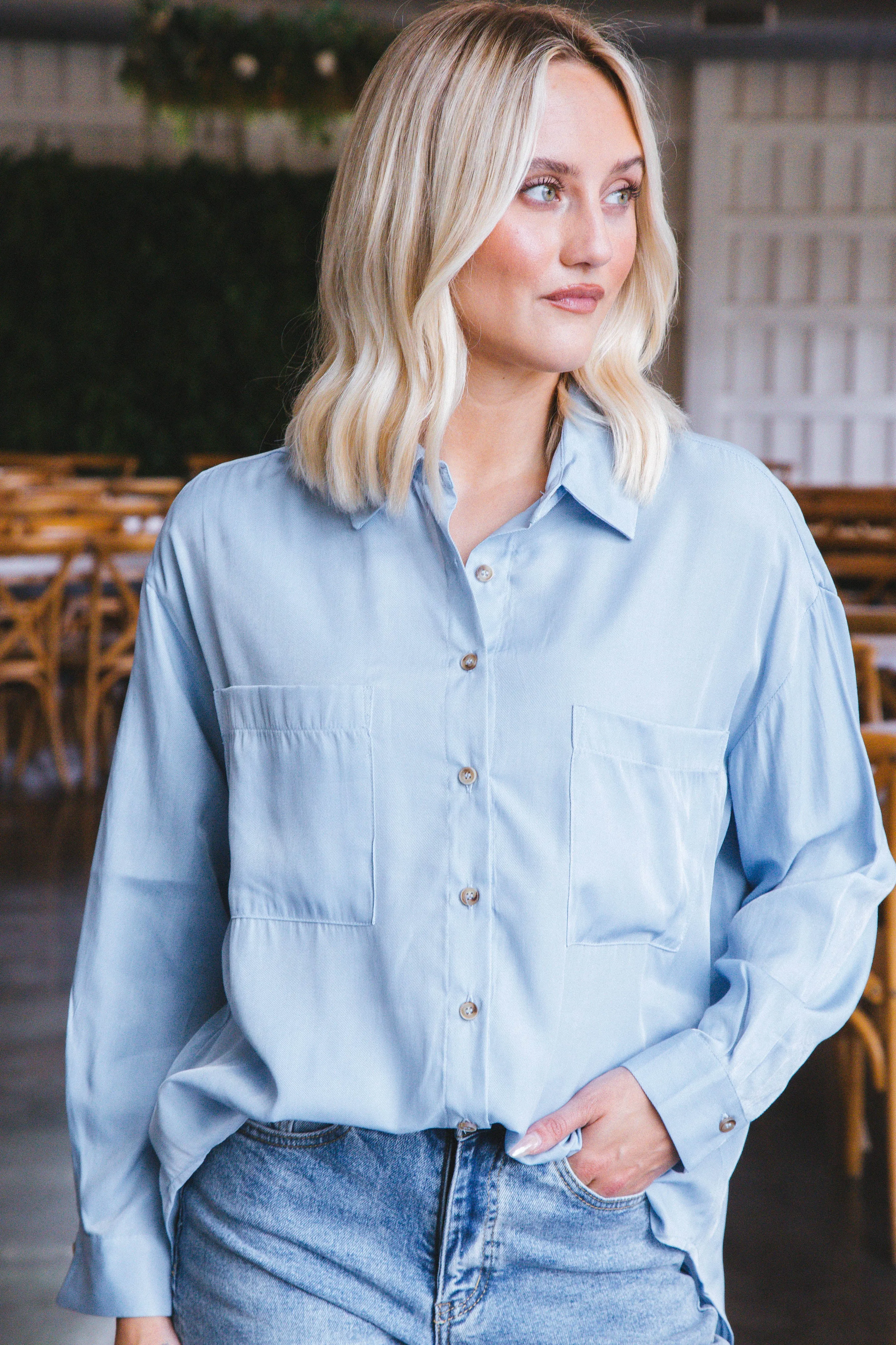 Reese Oversized Button Down Shirt, Chambray sold by North & Main Clothing Company product image thumbnail 4