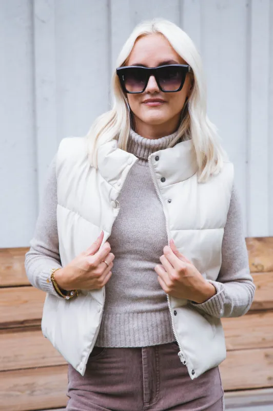 Vail Puffy Faux Leather Vest, Cream sold by North & Main Clothing Company