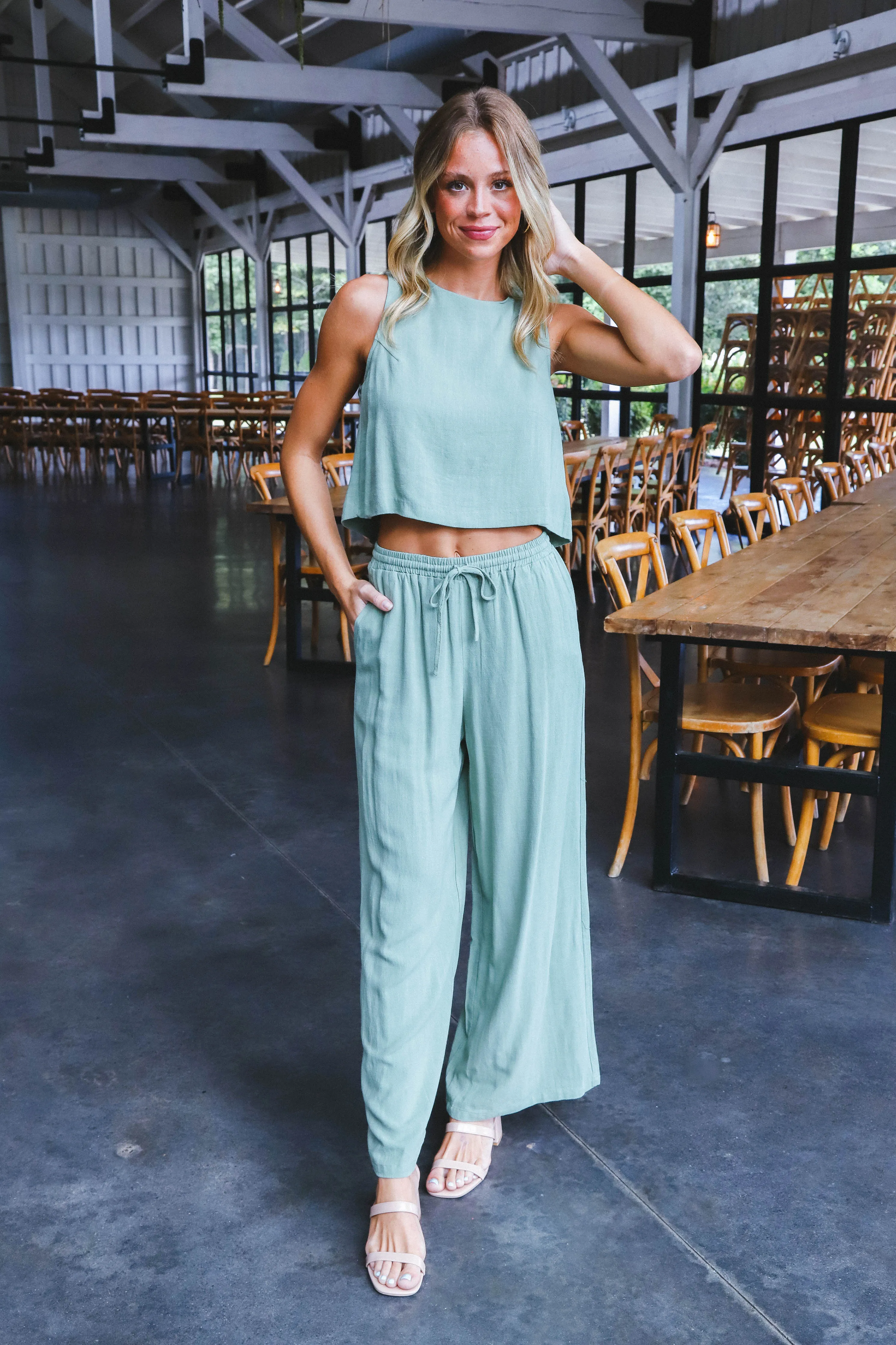Sugarloaf Linen Tank, Sage | Sadie & Sage sold by North & Main Clothing Company product image thumbnail 2