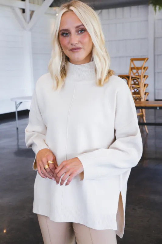 Cora Mock Neck Knit Sweater, Cream sold by North & Main Clothing Company