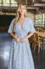 Norah V-Neck Lurex Maxi Dress, Blue Print sold by North & Main Clothing Company