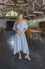 Norah V-Neck Lurex Maxi Dress, Blue Print sold by North & Main Clothing Company