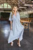 Norah V-Neck Lurex Maxi Dress, Blue Print sold by North & Main Clothing Company