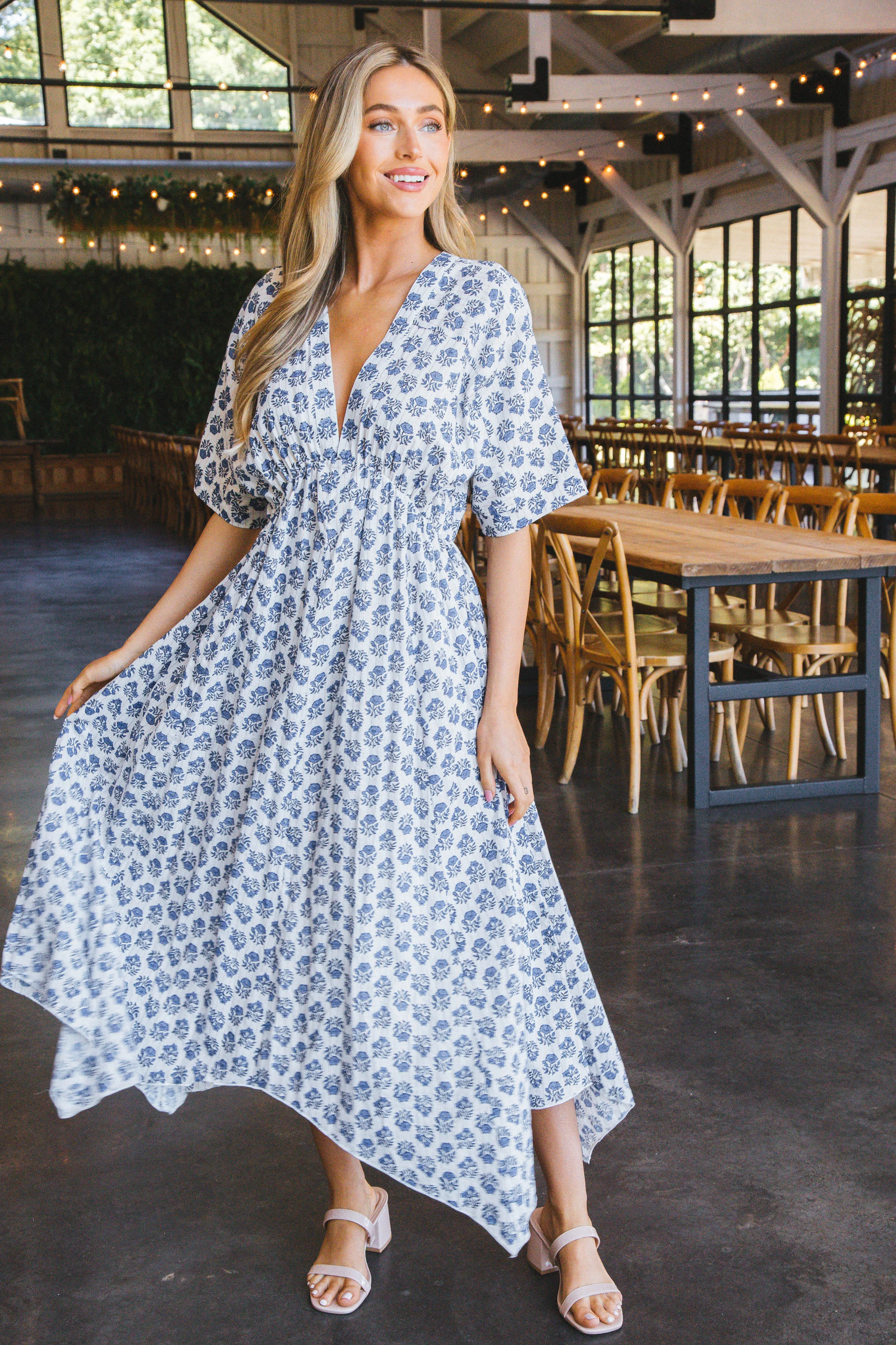 Norah V-Neck Lurex Maxi Dress, Blue Print sold by North & Main Clothing Company product image thumbnail 2