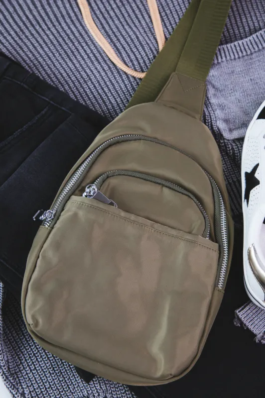 Nylon Sling Bag, Olive sold by North & Main Clothing Company