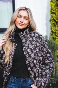 Dahlia Floral Print Woven Puff Jacket, Black-Multi sold by North & Main Clothing Company
