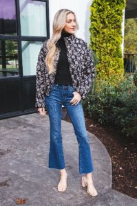 Dahlia Floral Print Woven Puff Jacket, Black-Multi sold by North & Main Clothing Company