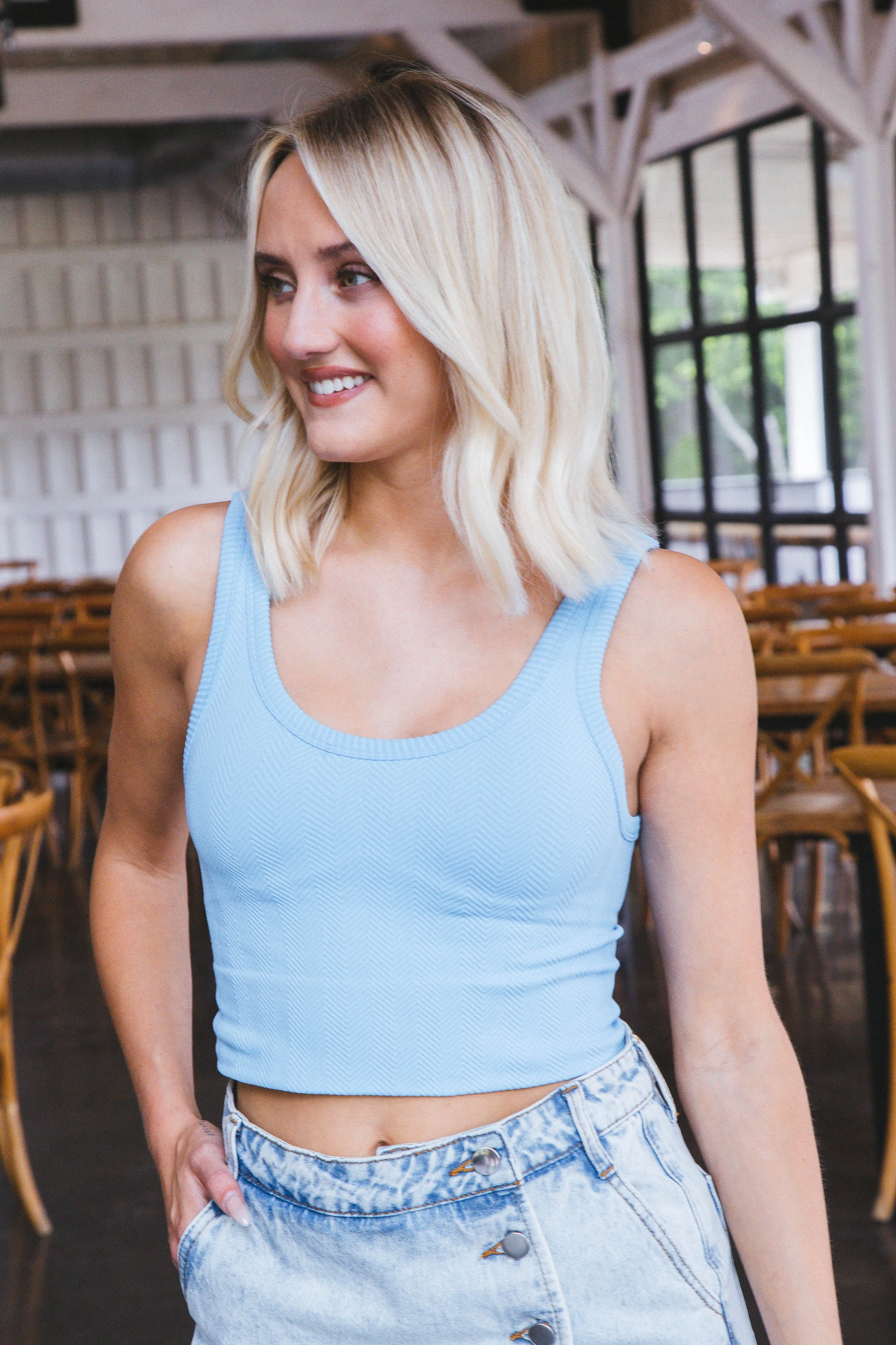 Esther Sleeveless Crop Top, Sky sold by North & Main Clothing Company product image thumbnail 4