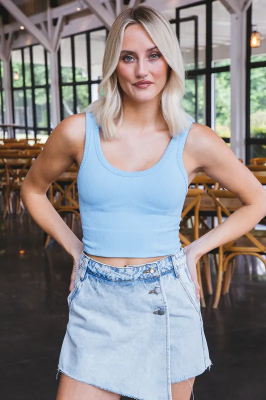 Esther Sleeveless Crop Top, Sky sold by North & Main Clothing Company