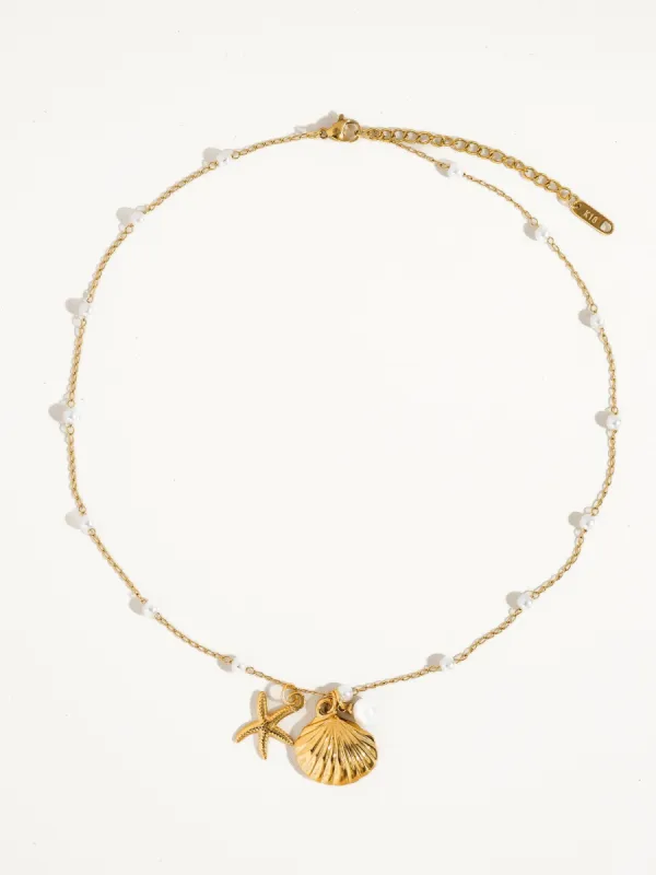 Seashell & Sea Star Pearl Necklace, Gold sold by North & Main Clothing Company