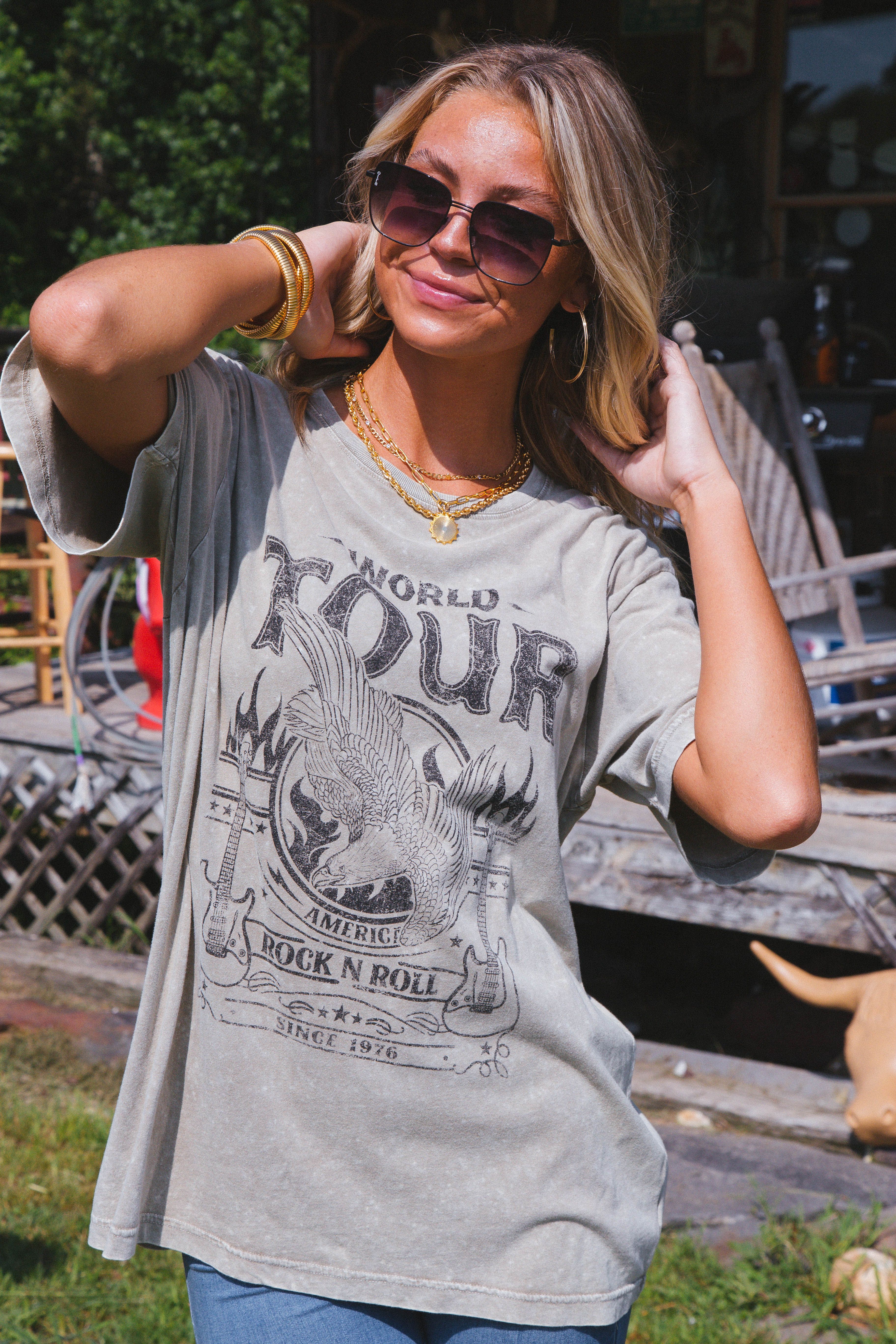 World Tour Rock N Roll Since 1976 Graphic Tee, Mocha sold by North & Main Clothing Company product image thumbnail 2