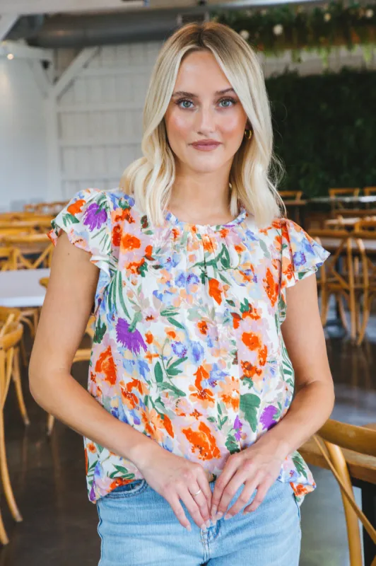 Khloe Flutter Sleeve Blouse, Red Multi sold by North & Main Clothing Company