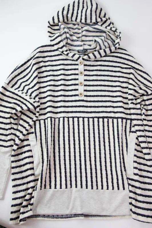 Amalia Stripe Contrast Hoodie, Cream/Black | Extended Sizes sold by North & Main Clothing Company