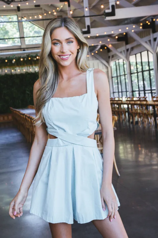 Alaia Poplin Side Open Back Romper, Mint sold by North & Main Clothing Company