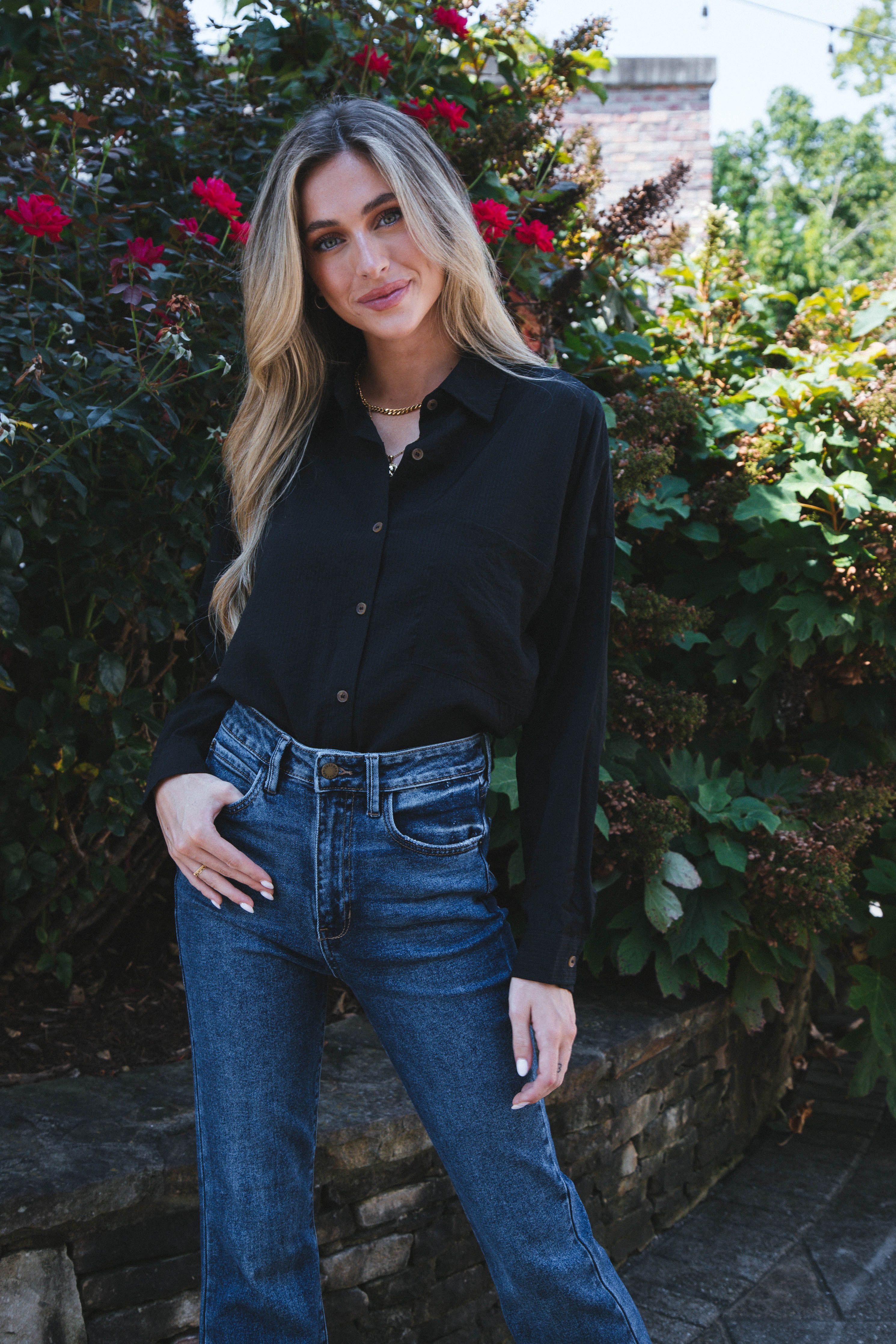 Stay Chic Button Down Shirt, Black sold by North & Main Clothing Company product image thumbnail 3