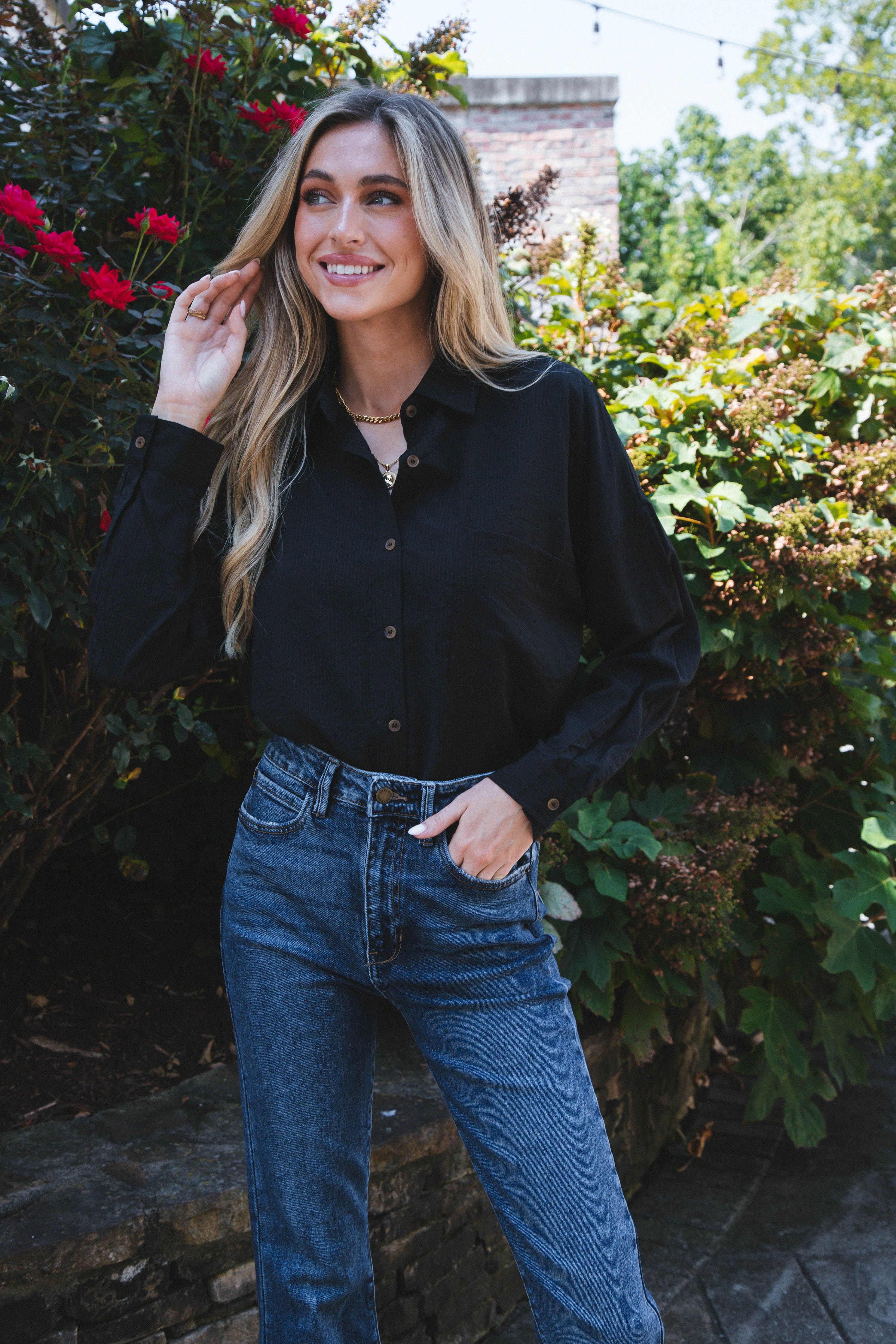 Stay Chic Button Down Shirt, Black sold by North & Main Clothing Company product image thumbnail 4