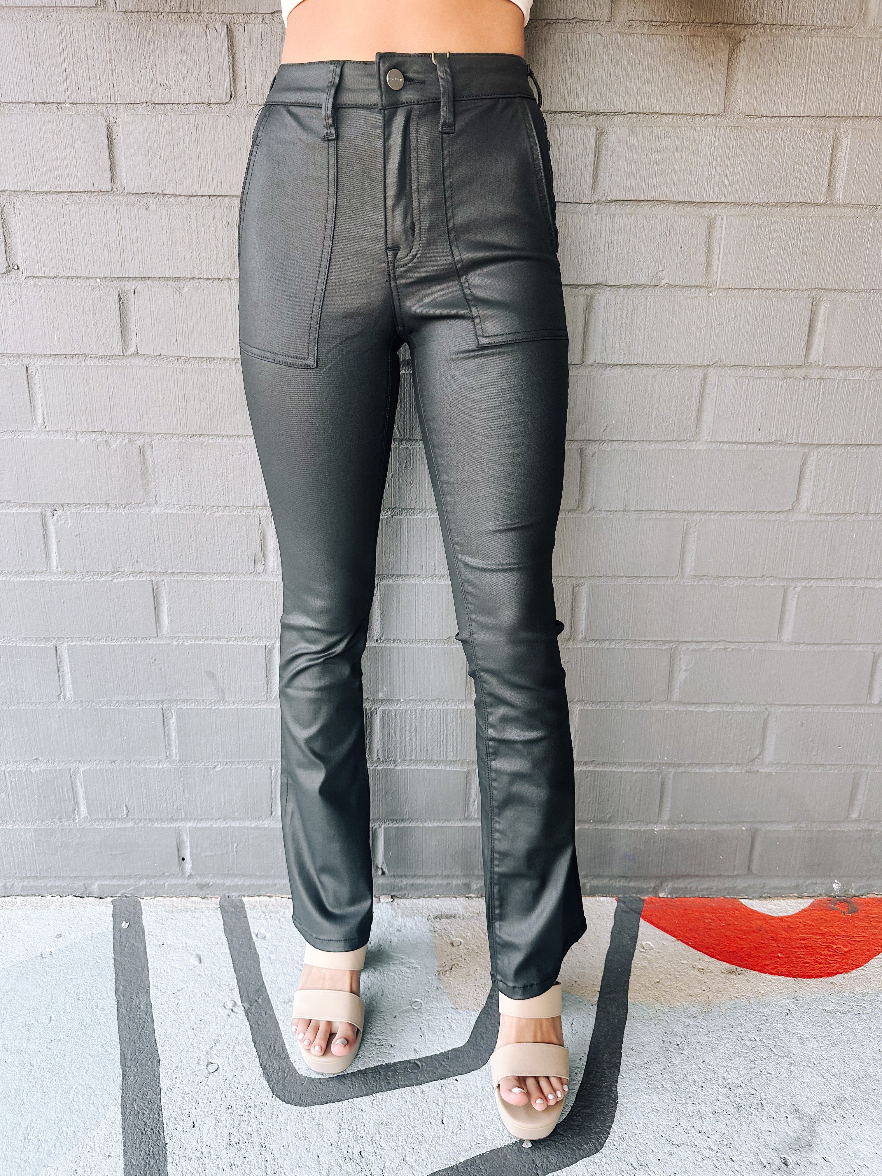 Birdy Faux Leather Flare Pants, Black | Sanctuary sold by North & Main Clothing Company