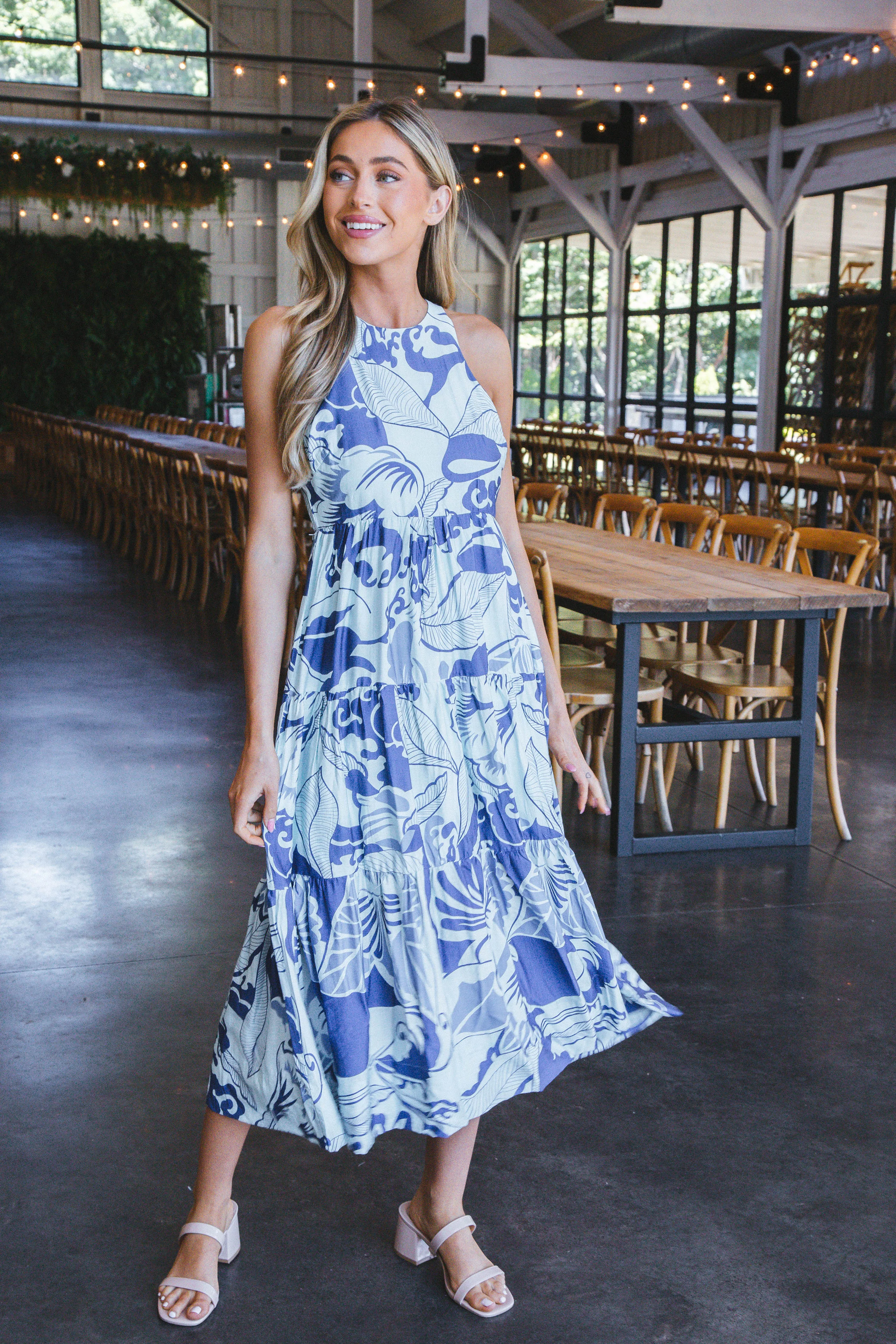 Athena Leaf Print Maxi Dress, Blue sold by North & Main Clothing Company product image thumbnail 2