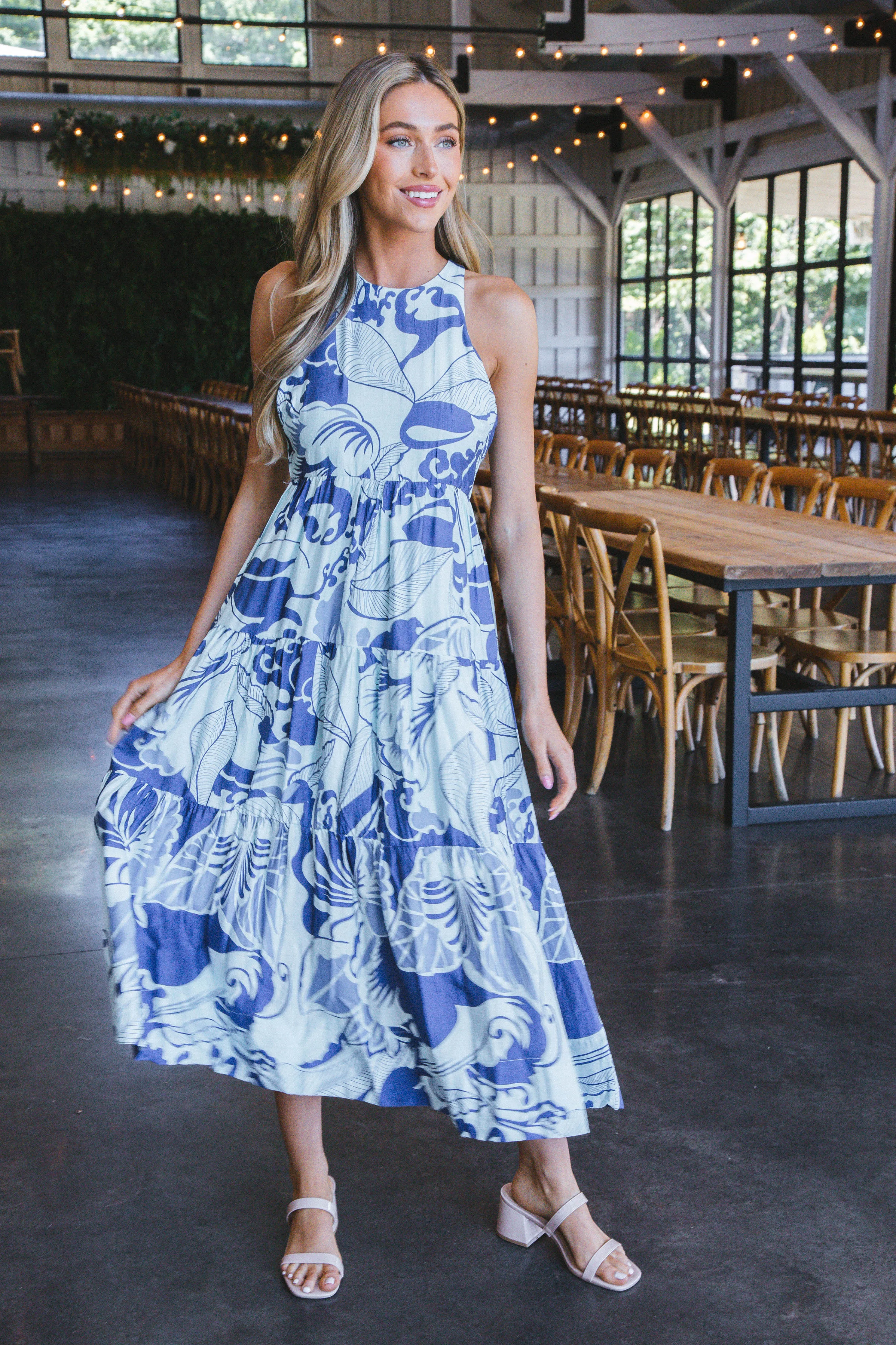 Athena Leaf Print Maxi Dress, Blue sold by North & Main Clothing Company product image thumbnail 3