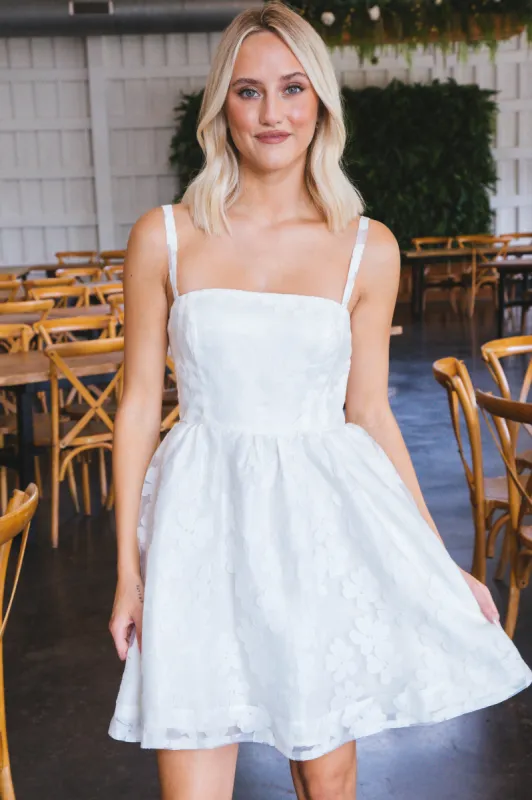 Jenna Floral Overlay Mini Dress, Ivory sold by North & Main Clothing Company