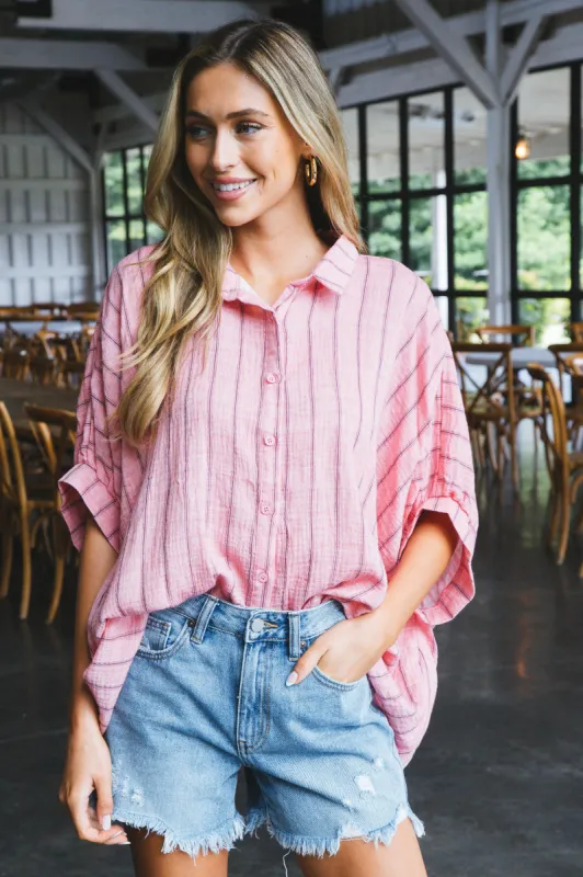 Freya Oversized Drop Shoulder Blouse, Coral Pink sold by North & Main Clothing Company