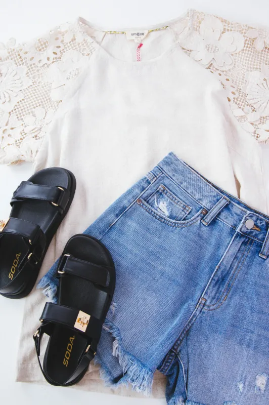 Sloane Floral Lace Top, Oatmeal sold by North & Main Clothing Company