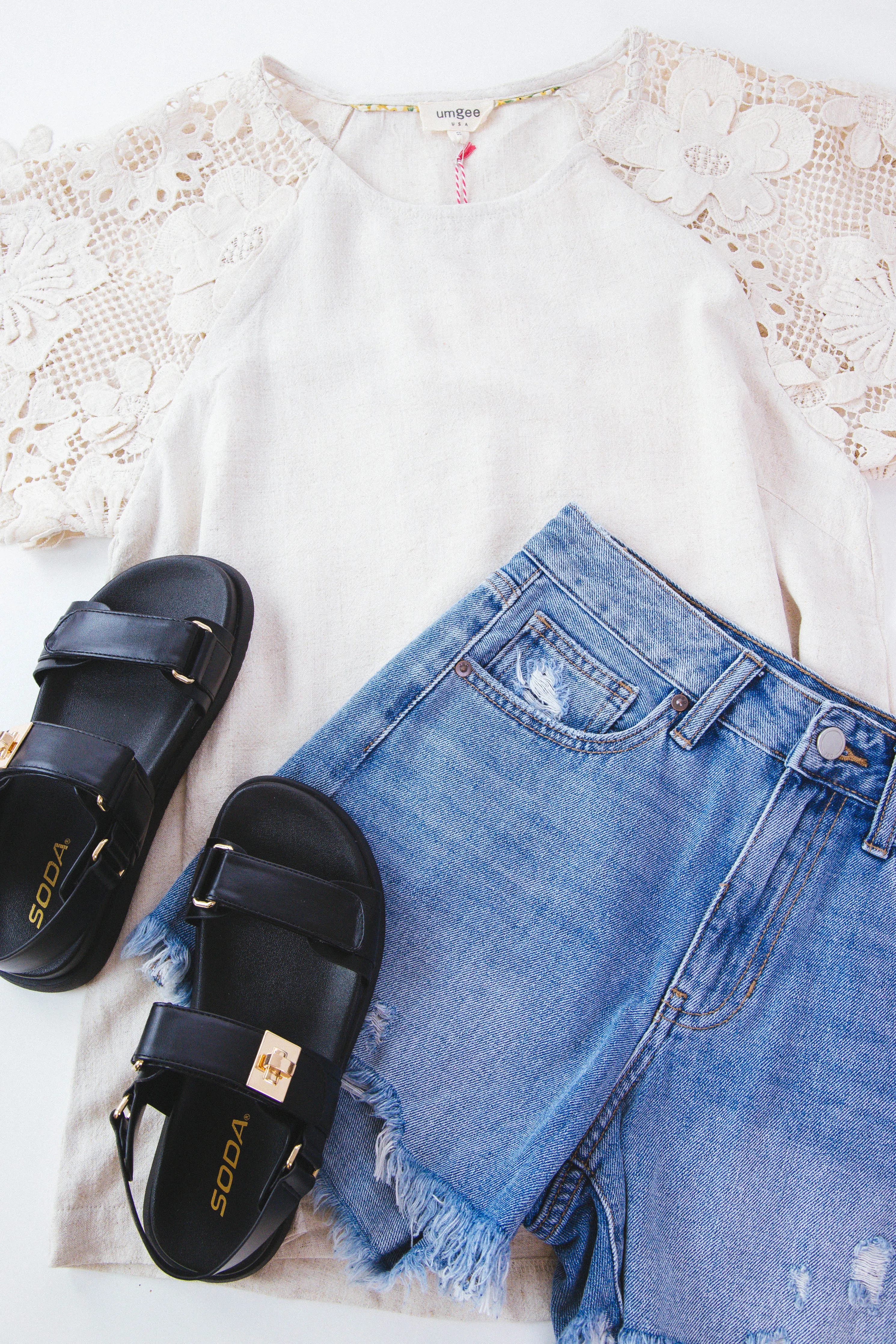 Sloane Floral Lace Top, Oatmeal sold by North & Main Clothing Company