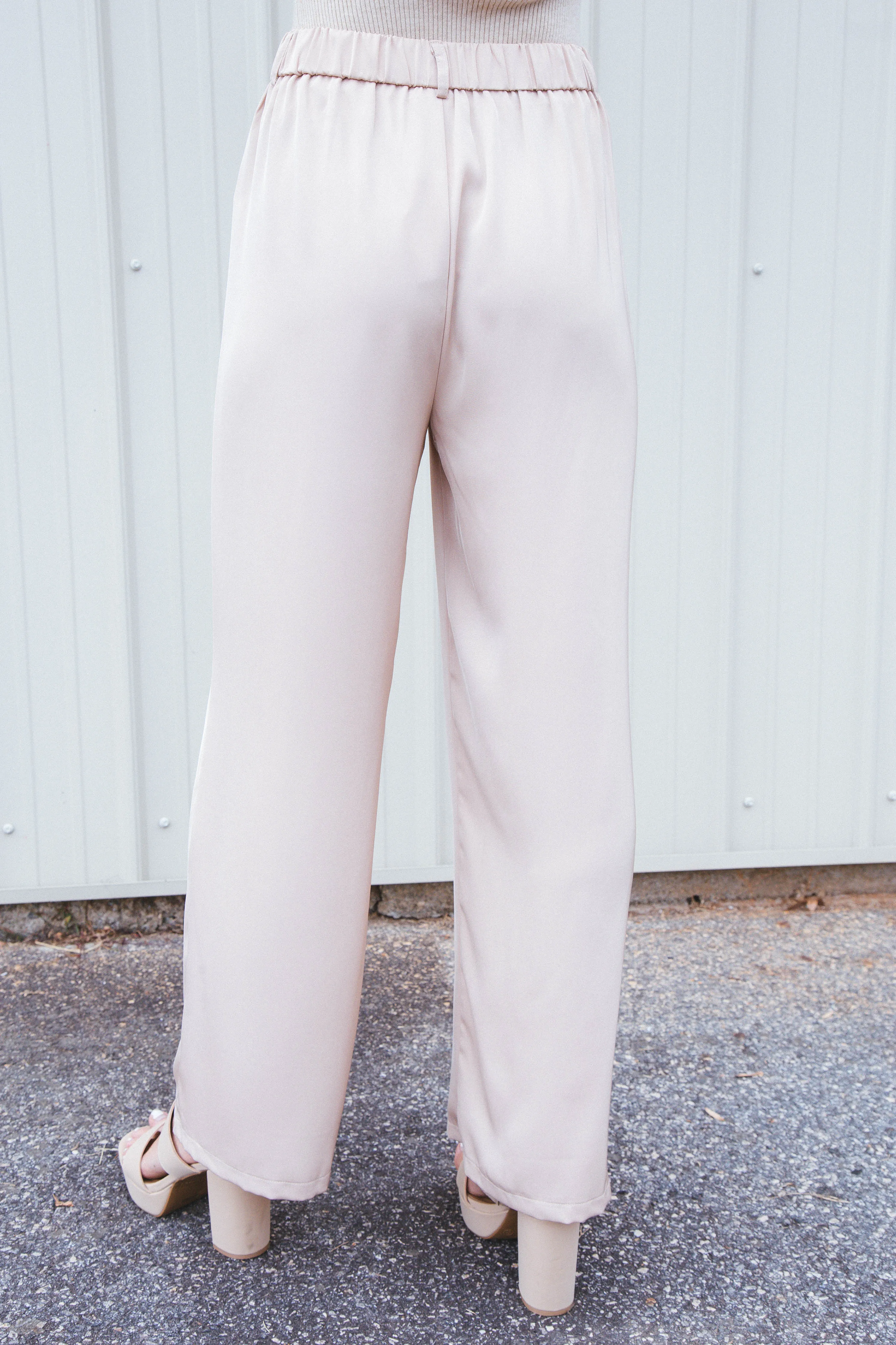 Florence Satin Pleated Wide Leg Trousers, Ecru sold by North & Main Clothing Company product image thumbnail 4