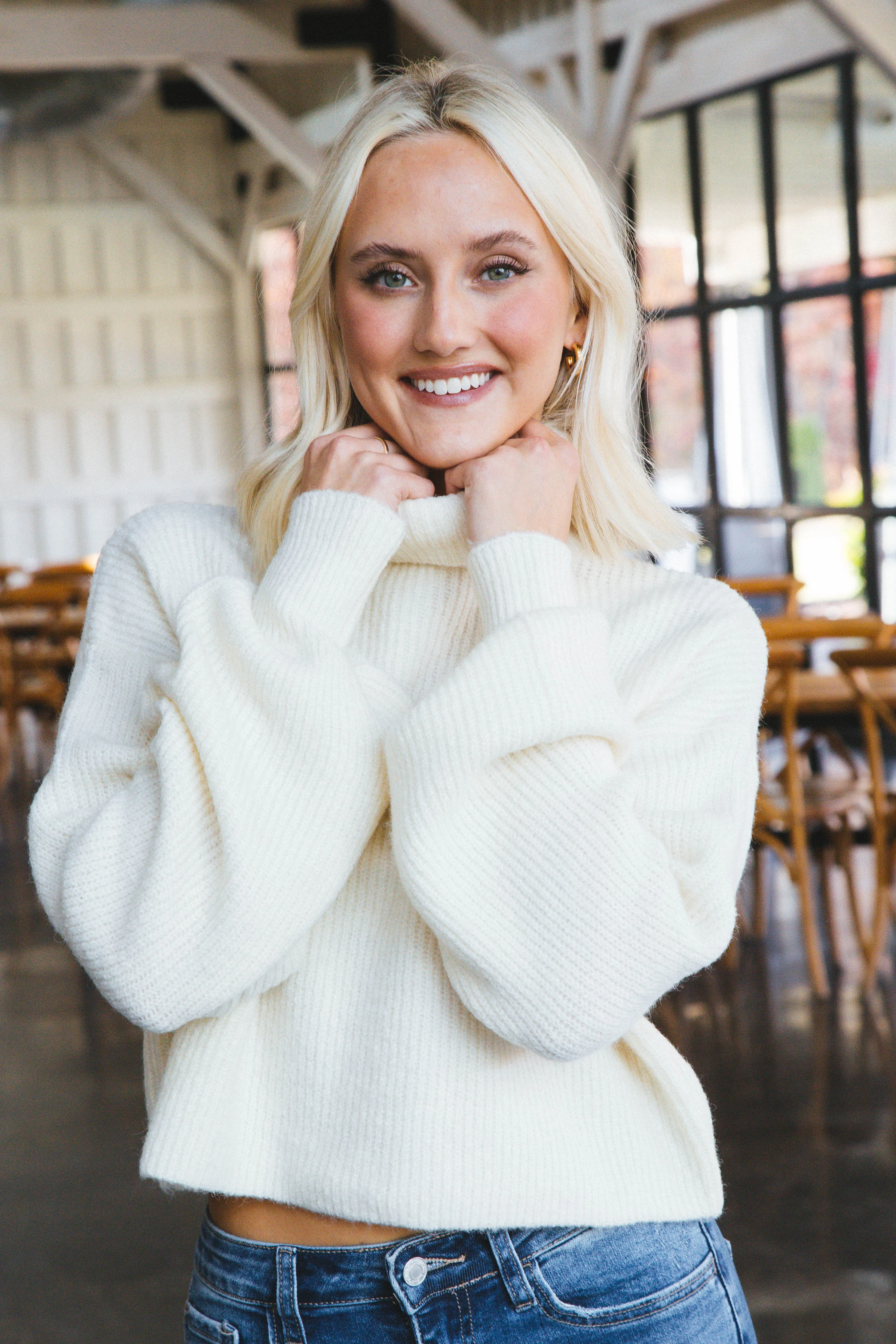 Layla Cropped Turtleneck, Cream sold by North & Main Clothing Company product image thumbnail 3