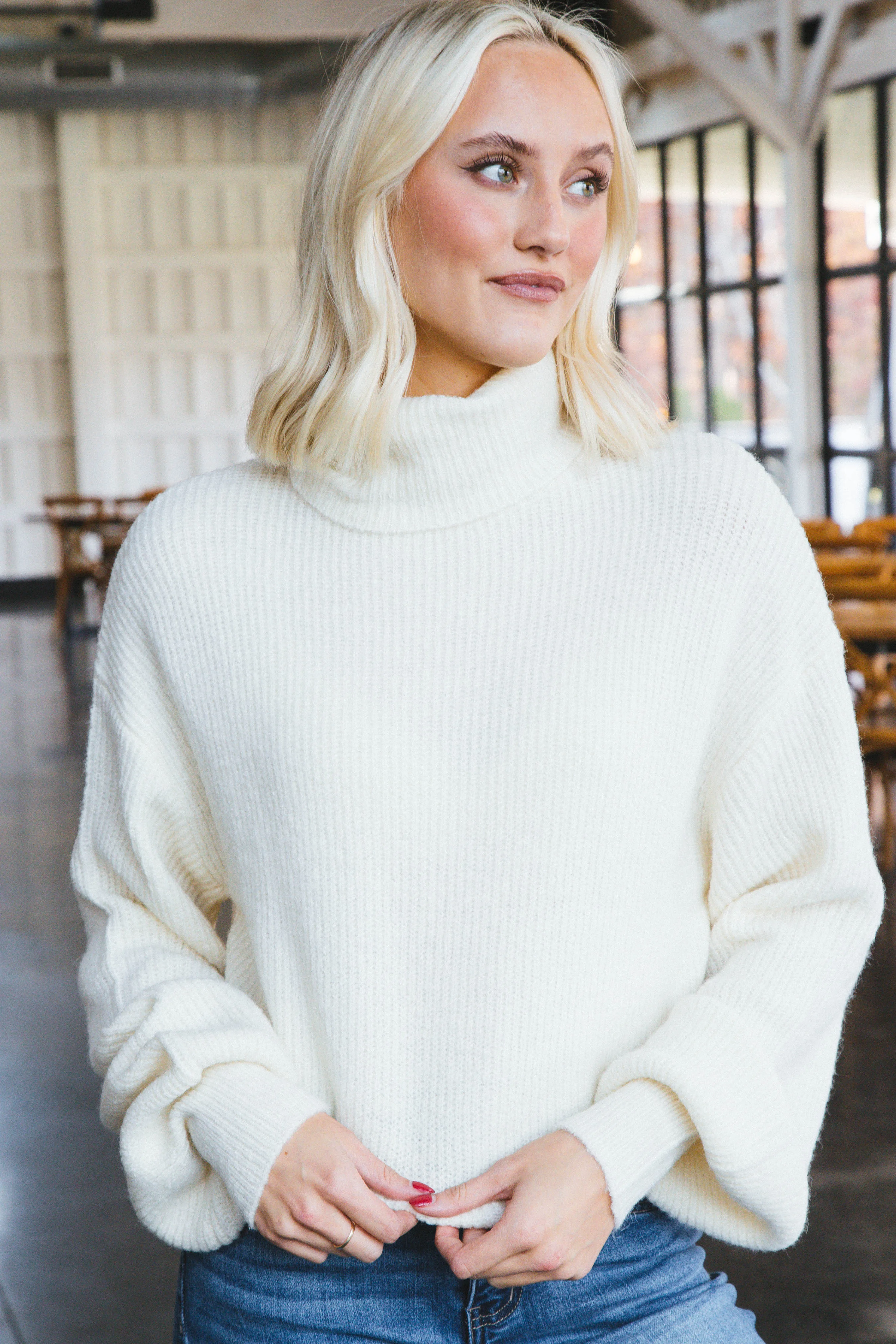 Layla Cropped Turtleneck, Cream sold by North & Main Clothing Company product image thumbnail 2