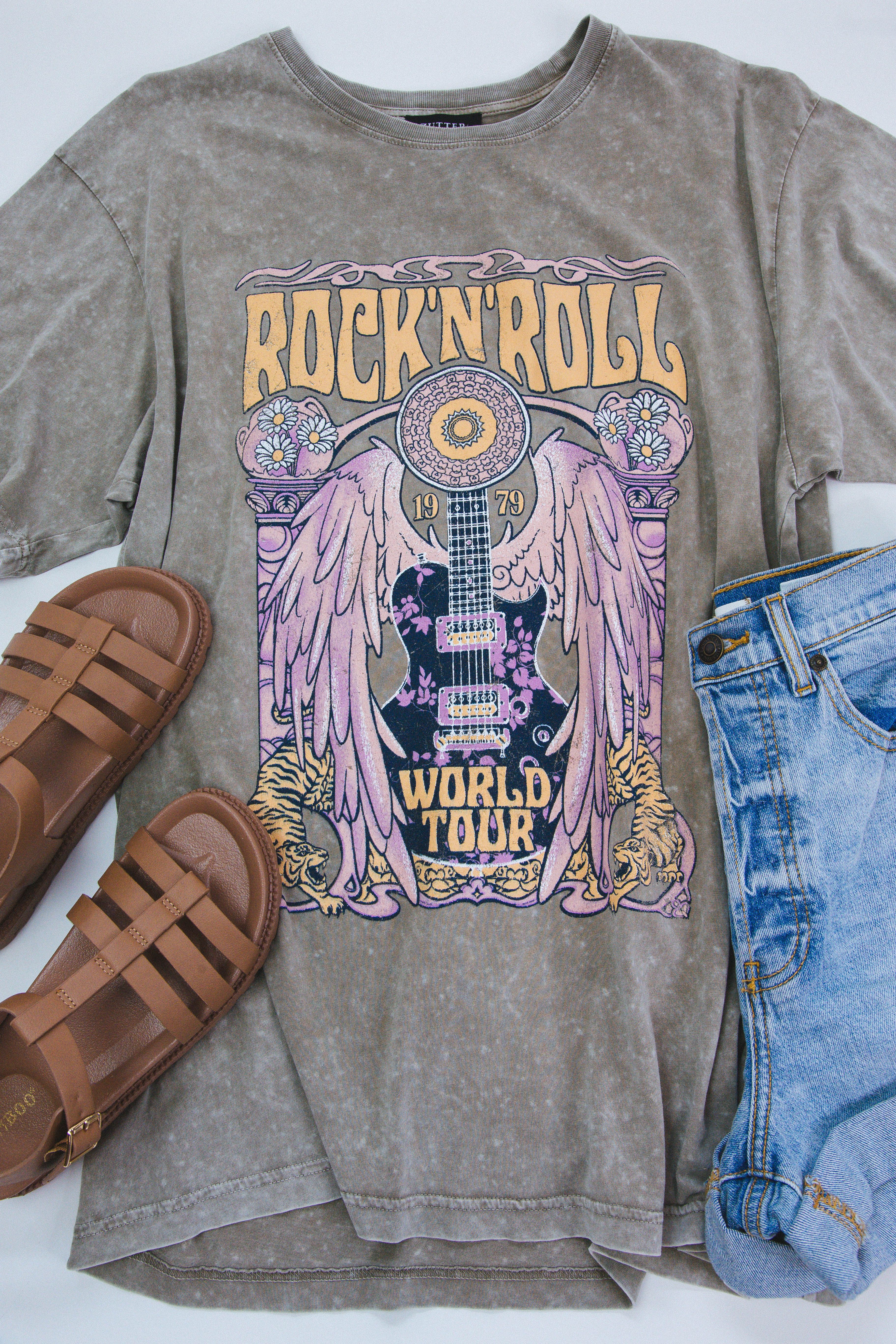Rock N Roll World Tour Tee, Mocha | Extended Sizes sold by North & Main Clothing Company product image thumbnail 2